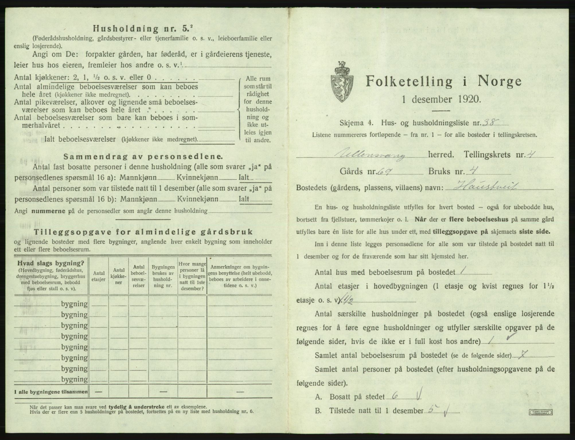 SAB, 1920 census for Ullensvang, 1920, p. 343