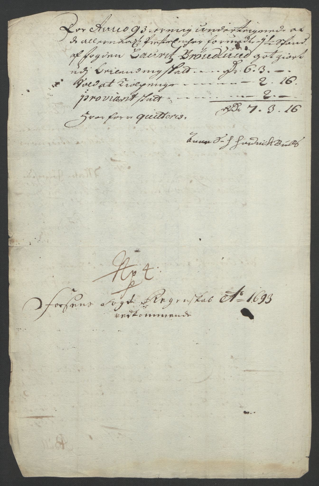 Rentekammeret inntil 1814, Reviderte regnskaper, Fogderegnskap, AV/RA-EA-4092/R57/L3849: Fogderegnskap Fosen, 1692-1693, p. 570