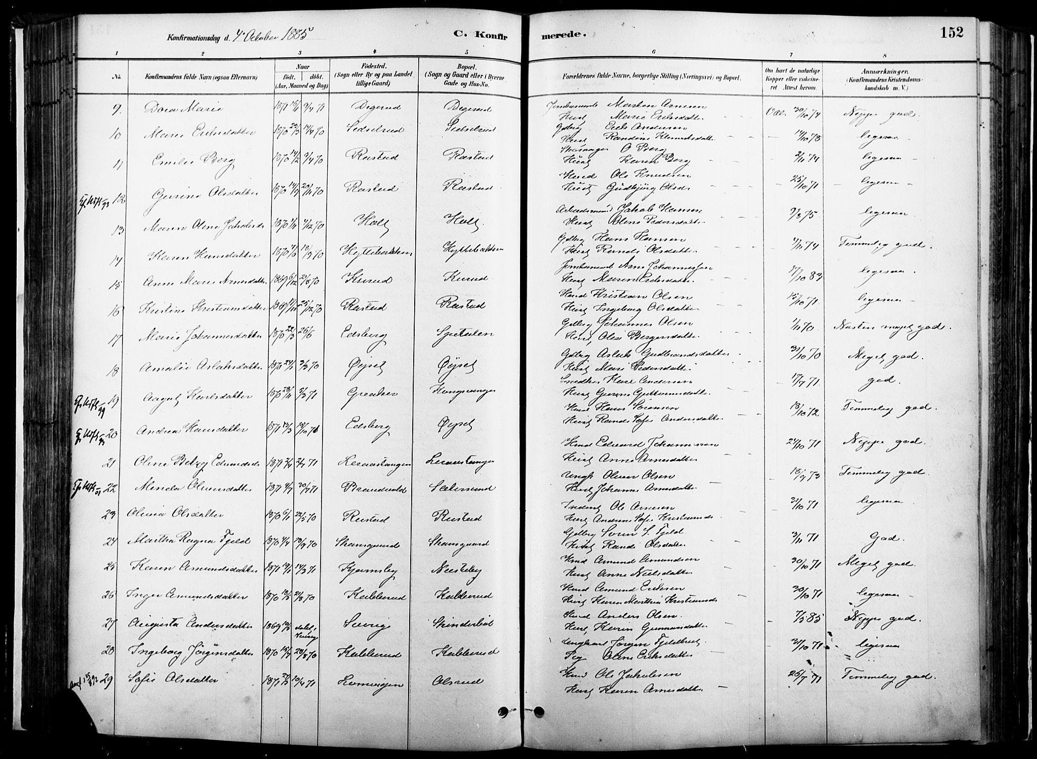 Vinger prestekontor, AV/SAH-PREST-024/H/Ha/Haa/L0014: Parish register (official) no. 14, 1881-1900, p. 152