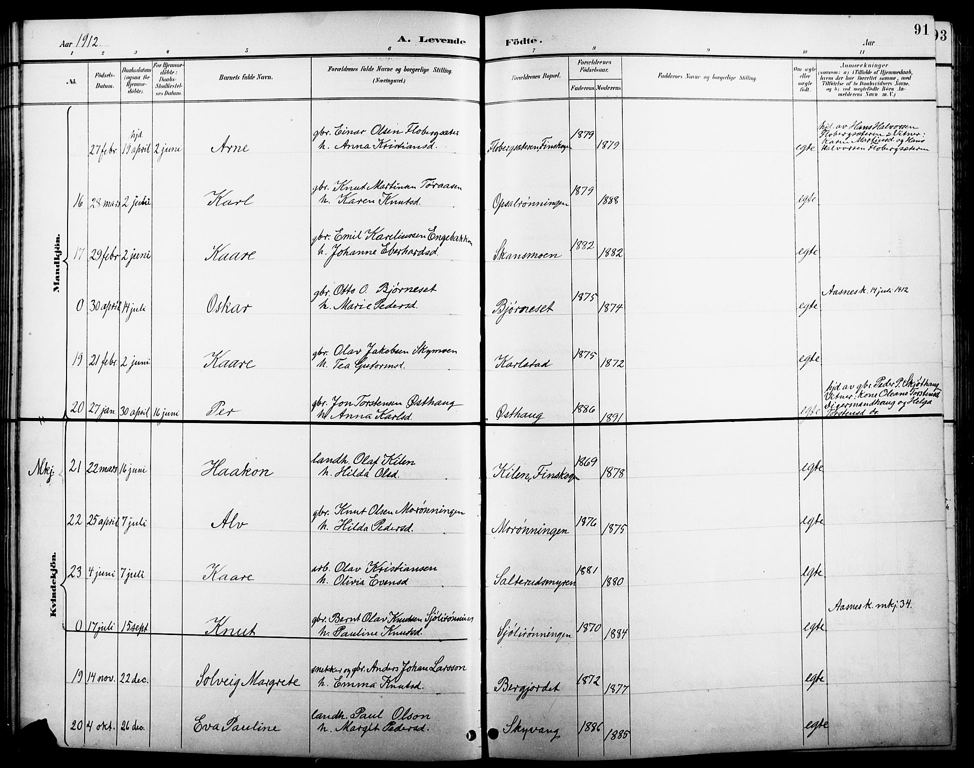 Åsnes prestekontor, AV/SAH-PREST-042/H/Ha/Hab/L0005: Parish register (copy) no. 5, 1895-1920, p. 91