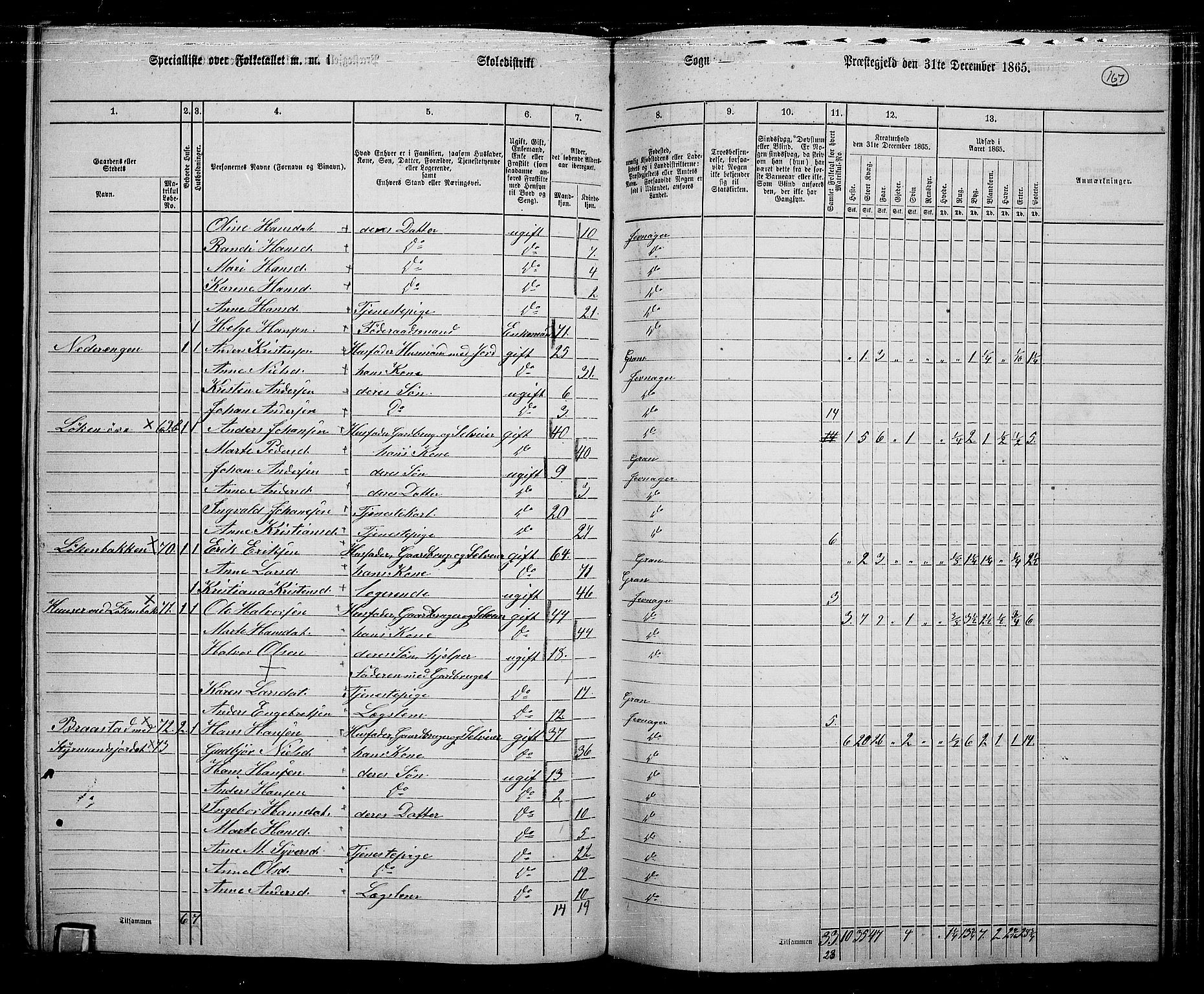 RA, 1865 census for Jevnaker, 1865, p. 153