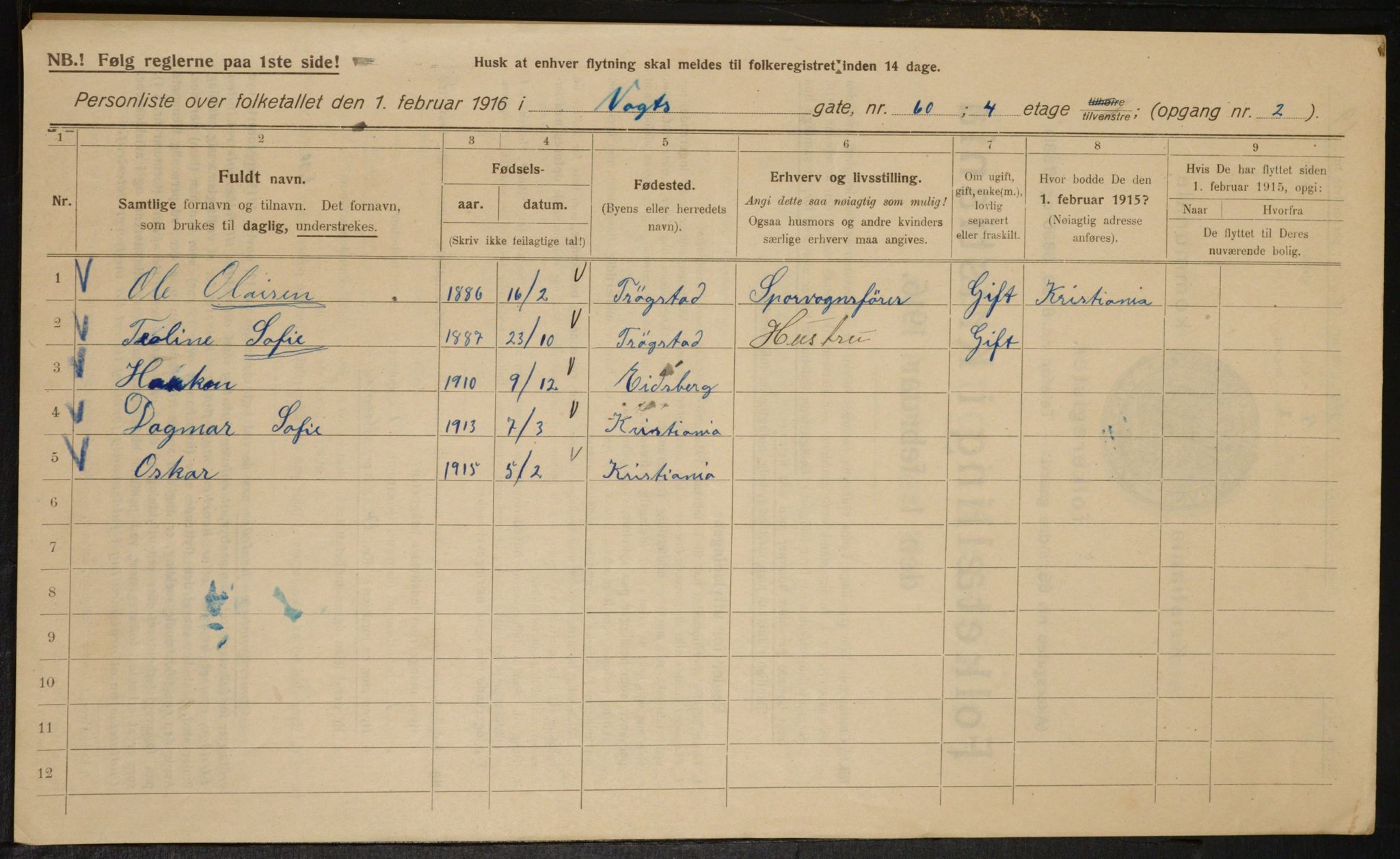 OBA, Municipal Census 1916 for Kristiania, 1916, p. 129038