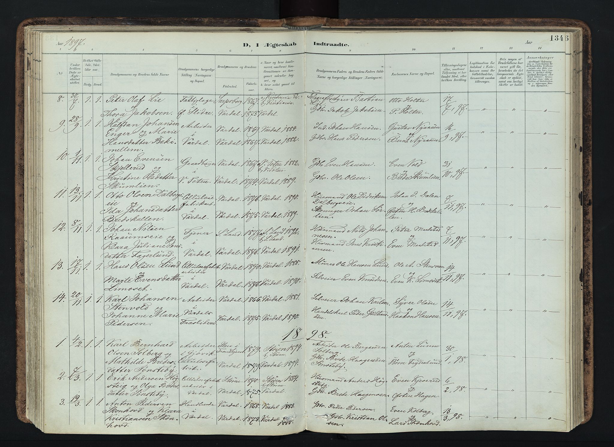 Vardal prestekontor, SAH/PREST-100/H/Ha/Haa/L0019: Parish register (official) no. 19, 1893-1907, p. 134