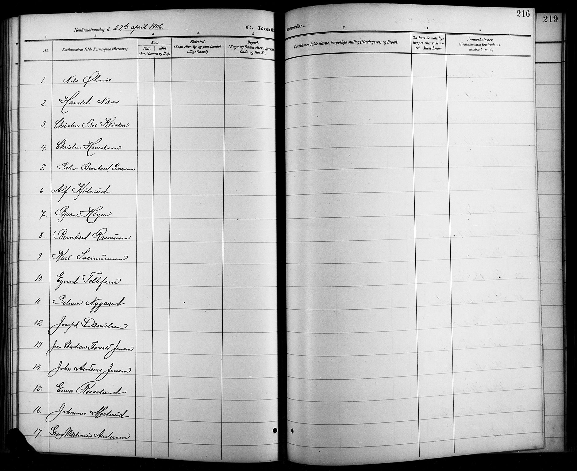 Arendal sokneprestkontor, Trefoldighet, SAK/1111-0040/F/Fb/L0006: Parish register (copy) no. B 6, 1889-1916, p. 216