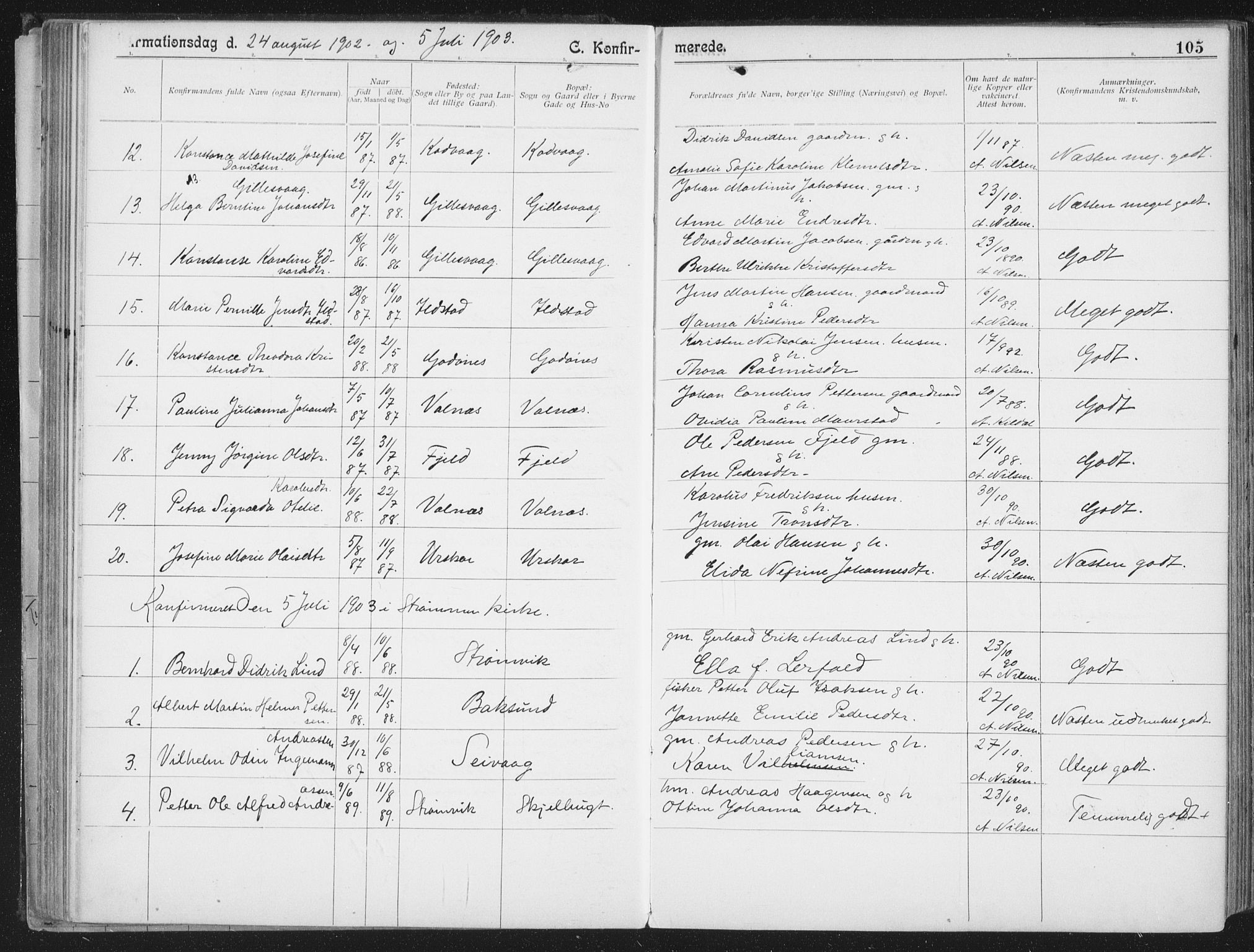 Ministerialprotokoller, klokkerbøker og fødselsregistre - Nordland, SAT/A-1459/804/L0081: Parish register (official) no. 804A02, 1901-1915, p. 105