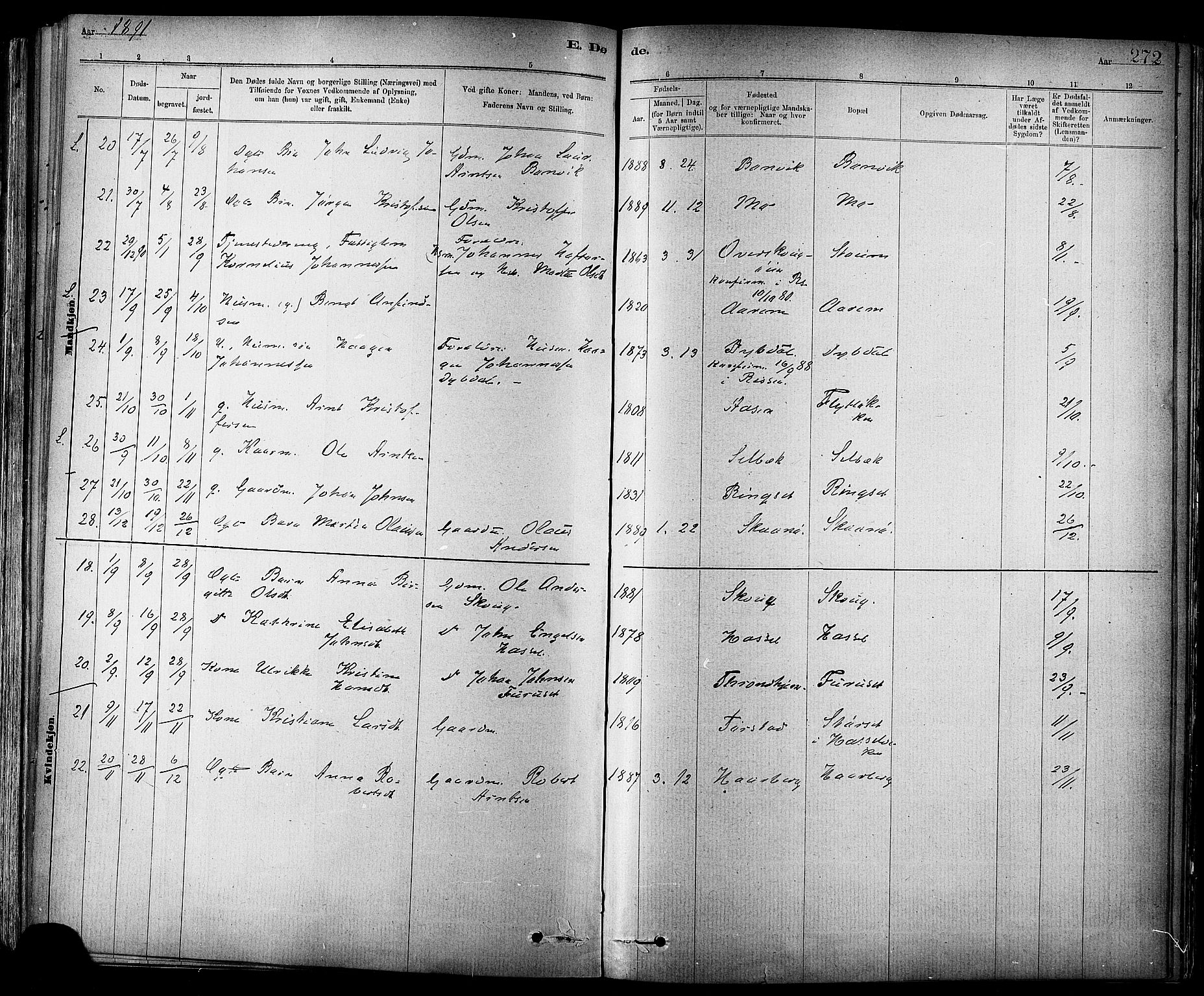 Ministerialprotokoller, klokkerbøker og fødselsregistre - Sør-Trøndelag, SAT/A-1456/647/L0634: Parish register (official) no. 647A01, 1885-1896, p. 272
