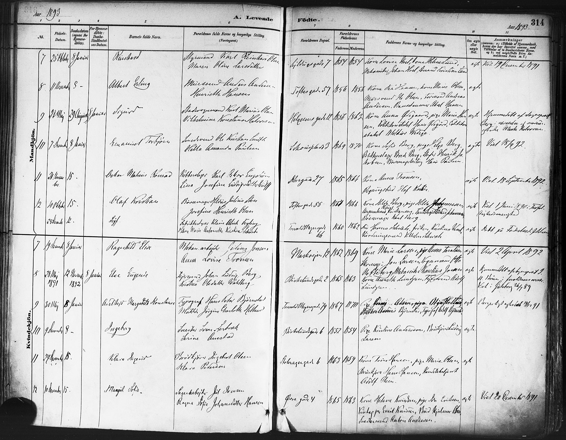 Paulus prestekontor Kirkebøker, AV/SAO-A-10871/F/Fa/L0013: Parish register (official) no. 13, 1887-1894, p. 314