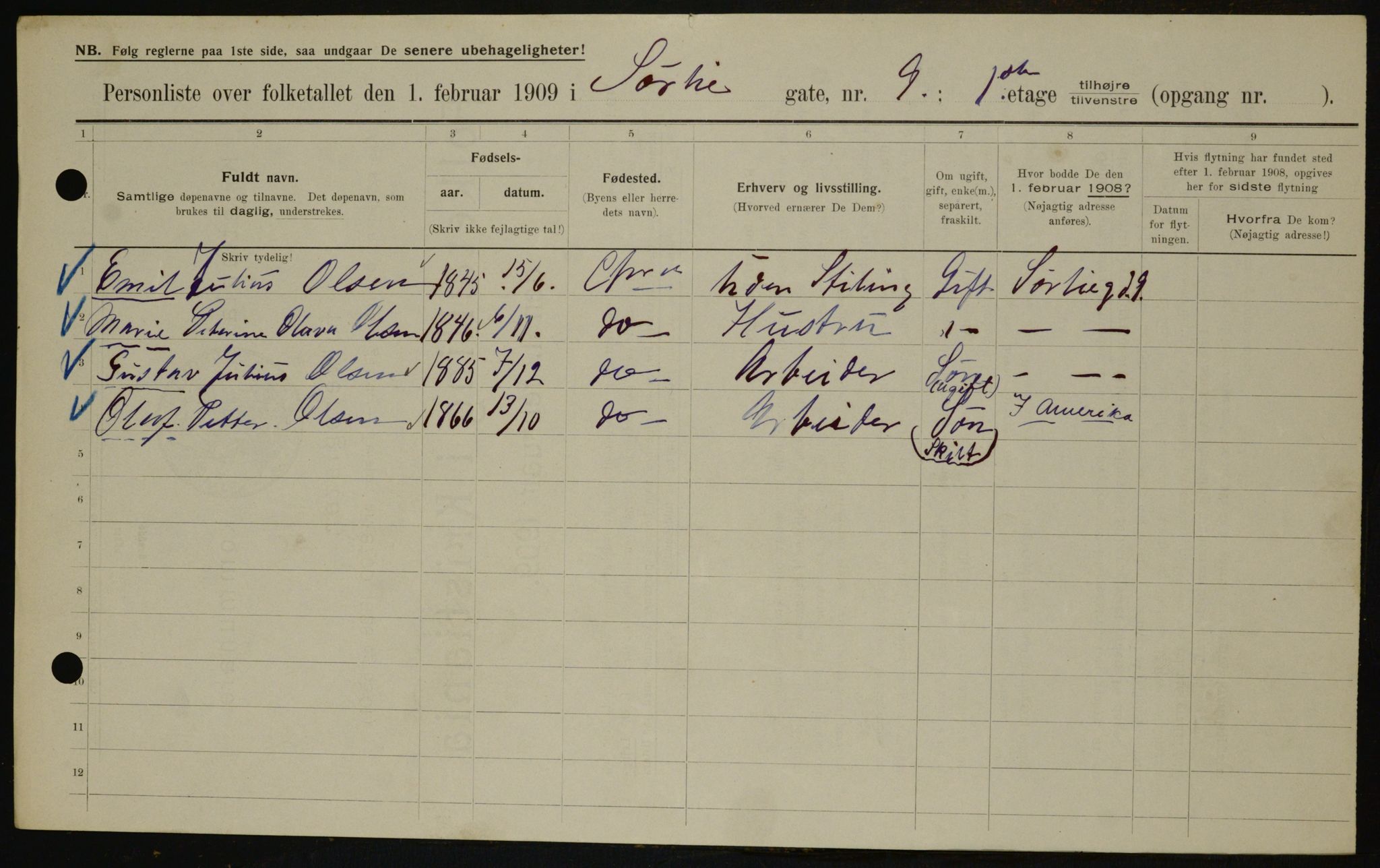 OBA, Municipal Census 1909 for Kristiania, 1909, p. 96462