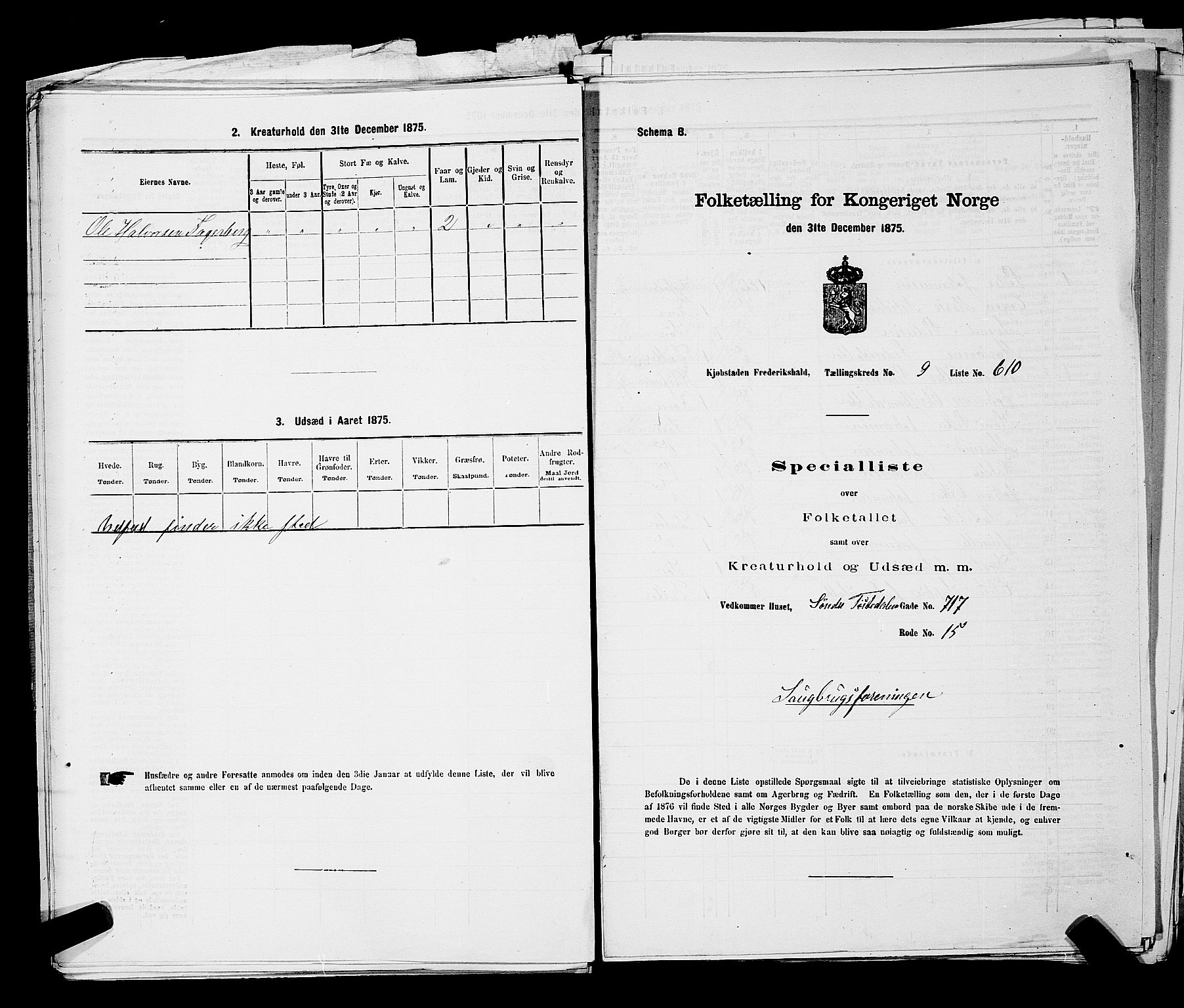 RA, 1875 census for 0101P Fredrikshald, 1875, p. 1483