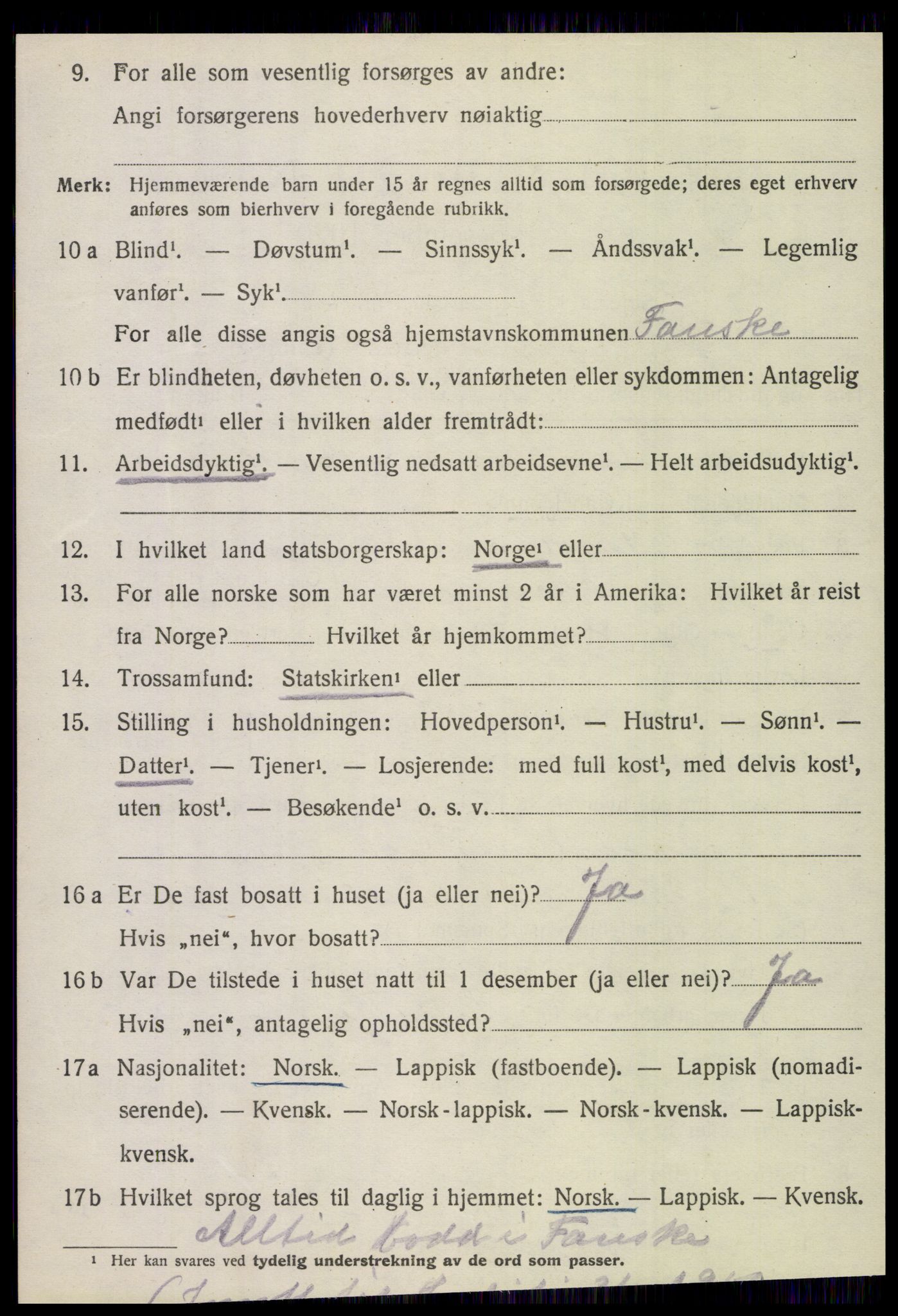 SAT, 1920 census for Fauske, 1920, p. 5437