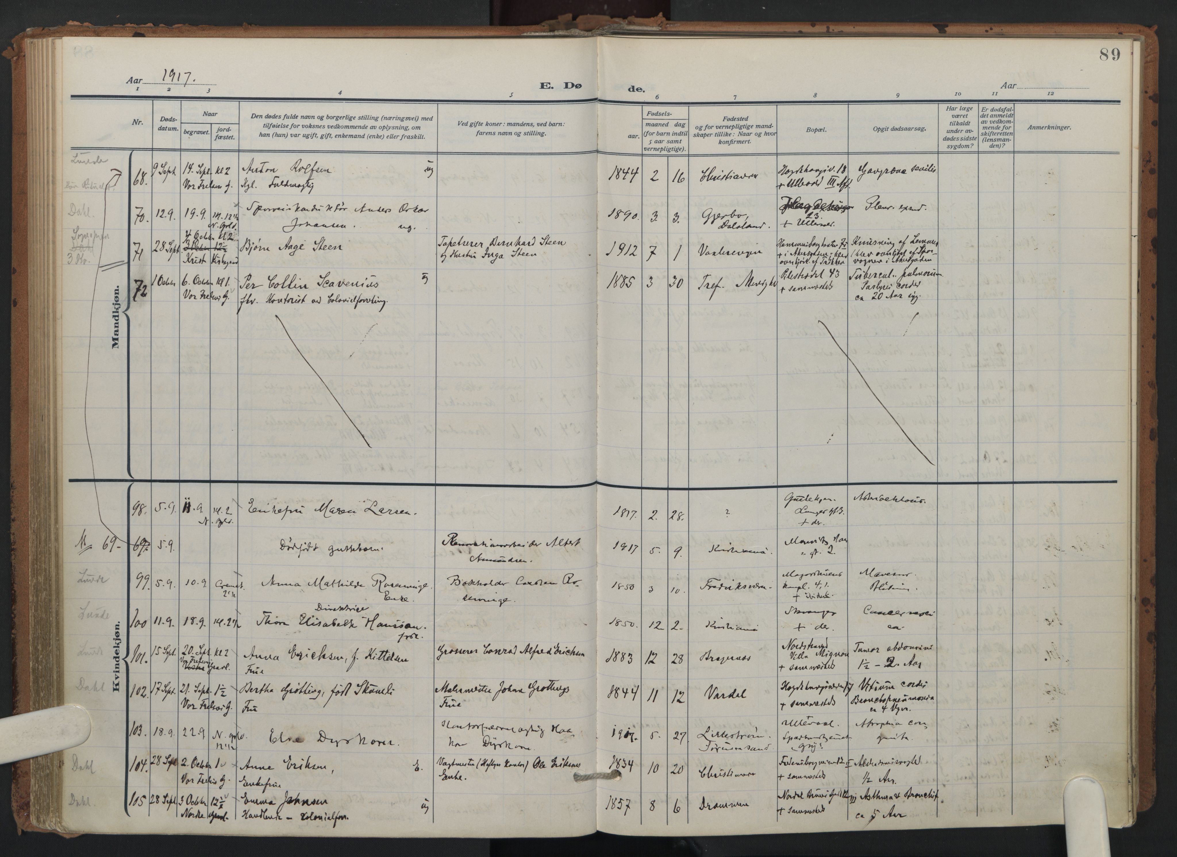 Trefoldighet prestekontor Kirkebøker, AV/SAO-A-10882/F/Fd/L0005: Parish register (official) no. IV 5, 1912-1929, p. 89