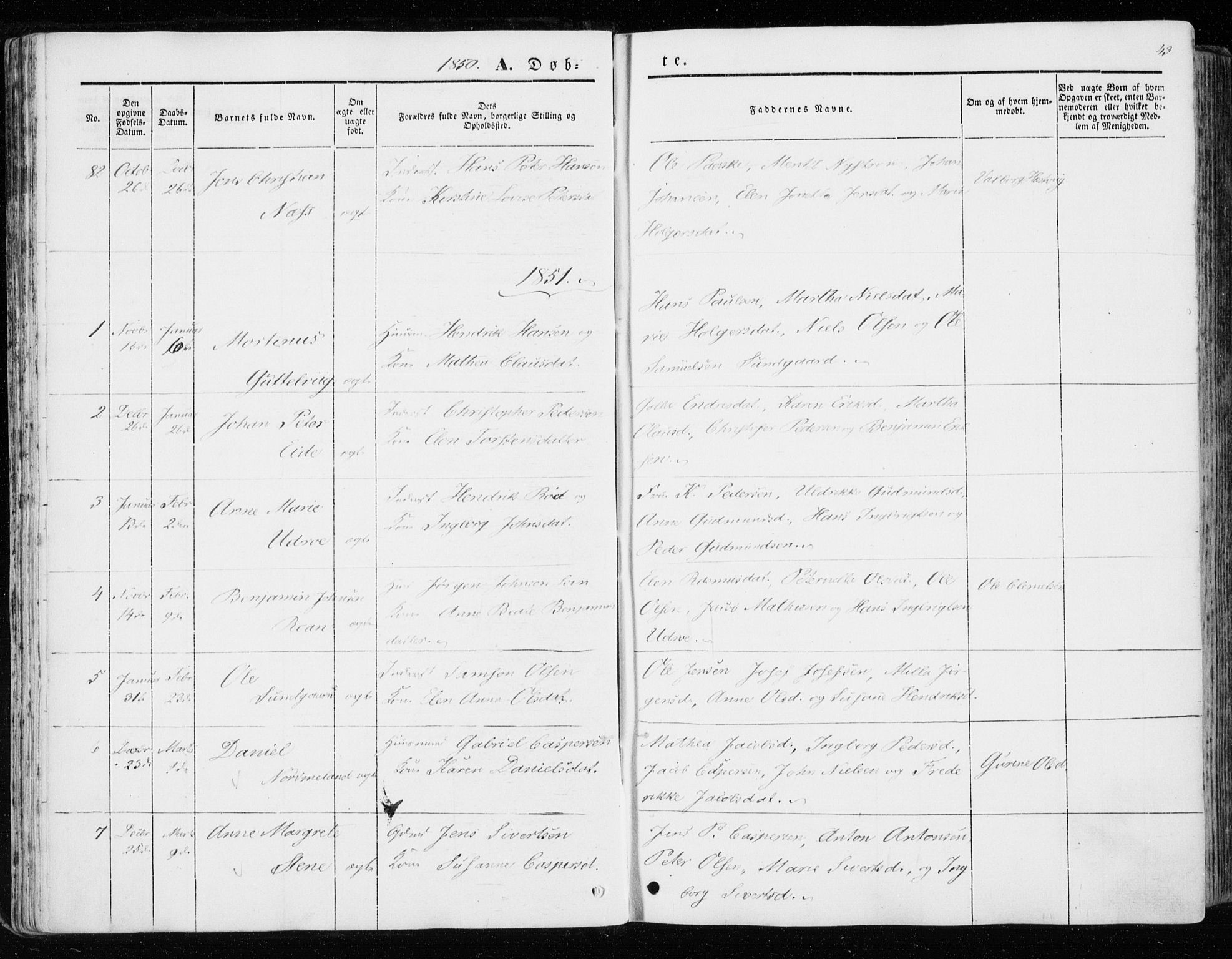 Ministerialprotokoller, klokkerbøker og fødselsregistre - Sør-Trøndelag, SAT/A-1456/657/L0704: Parish register (official) no. 657A05, 1846-1857, p. 43