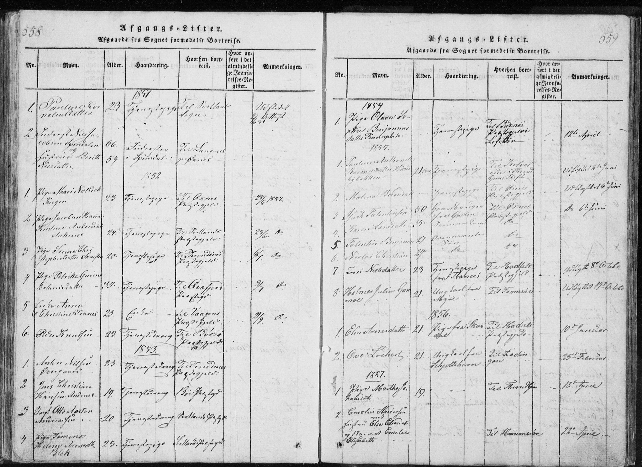 Ministerialprotokoller, klokkerbøker og fødselsregistre - Nordland, AV/SAT-A-1459/897/L1411: Parish register (copy) no. 897C01, 1820-1866, p. 558-559