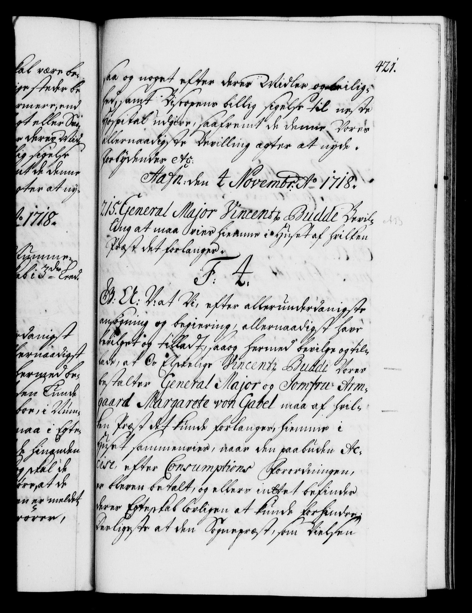 Danske Kanselli 1572-1799, AV/RA-EA-3023/F/Fc/Fca/Fcaa/L0022: Norske registre, 1716-1719, p. 421a