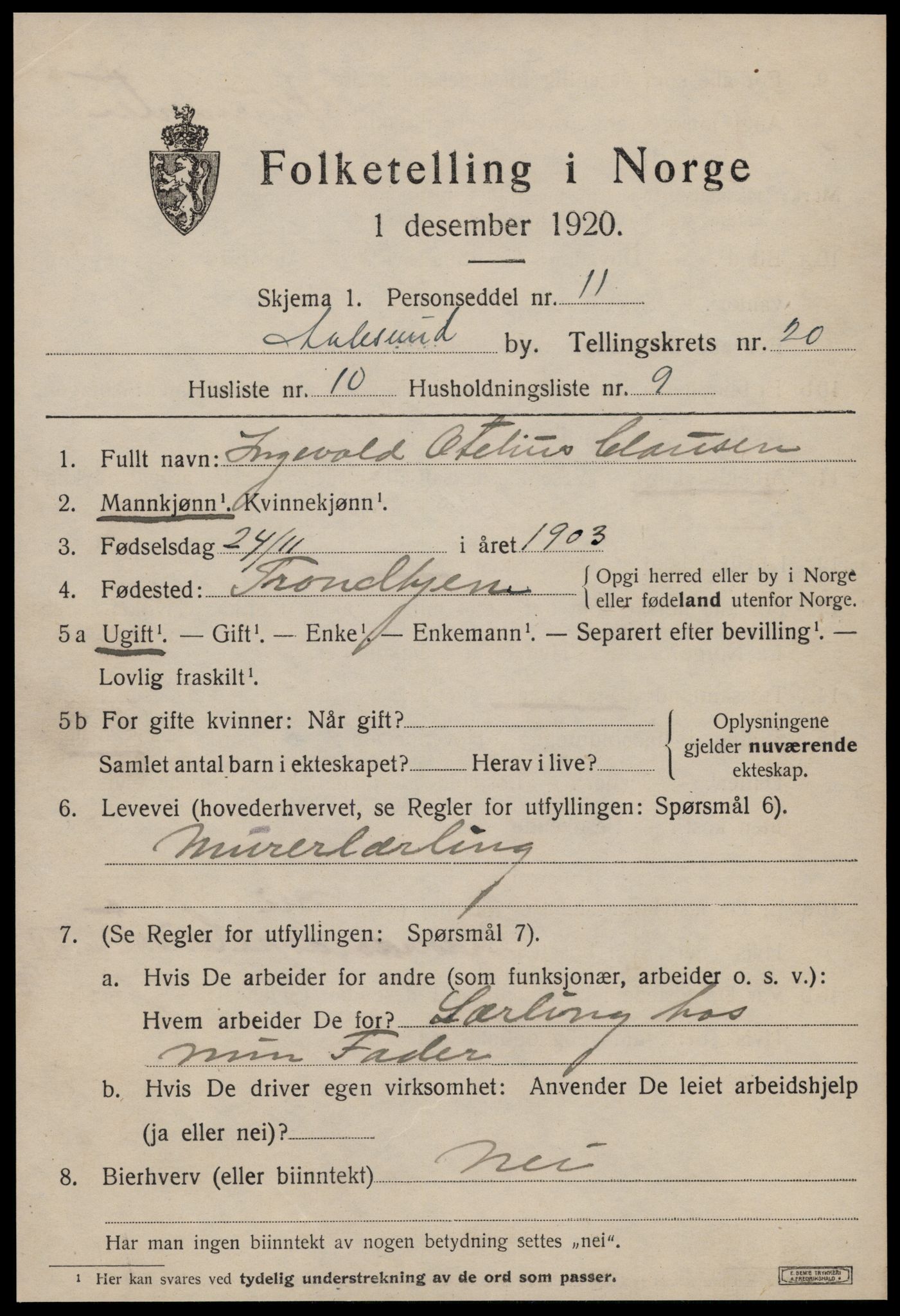 SAT, 1920 census for Ålesund, 1920, p. 37432