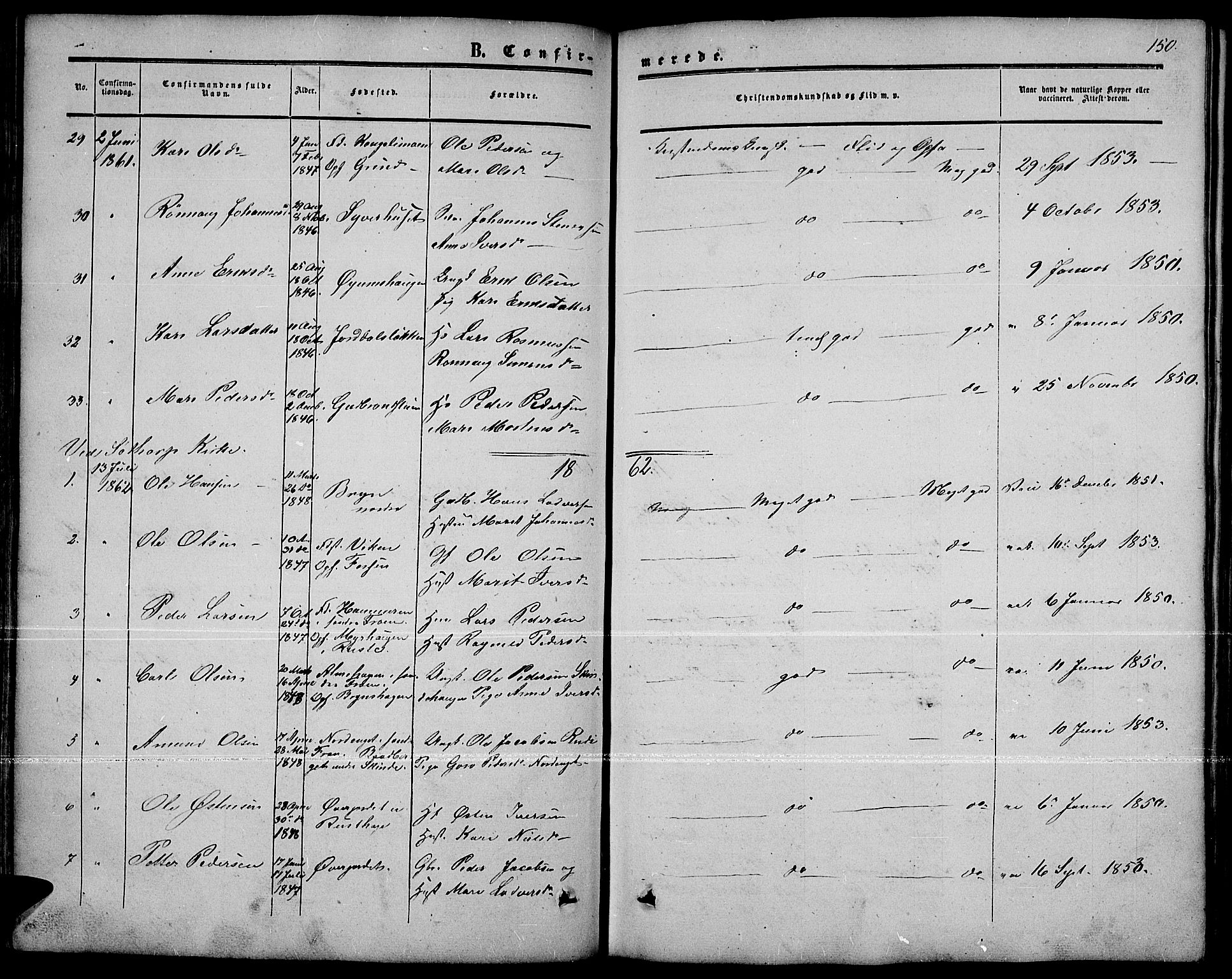 Nord-Fron prestekontor, SAH/PREST-080/H/Ha/Hab/L0001: Parish register (copy) no. 1, 1851-1883, p. 150