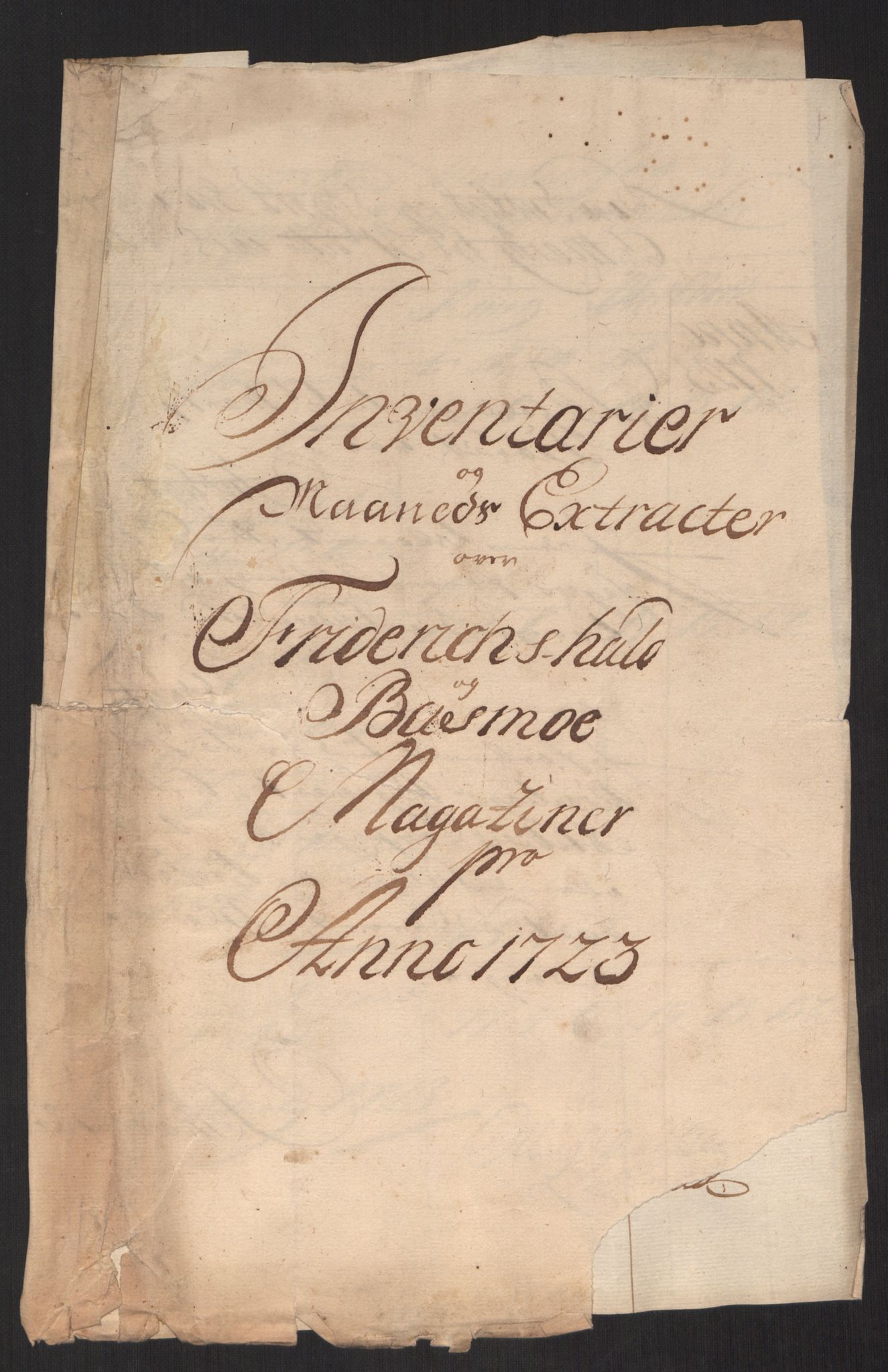 Kommanderende general (KG I) med Det norske krigsdirektorium, AV/RA-EA-5419/D/L0152: Fredriksten festning: Brev, inventarfortegnelser og regnskapsekstrakter, 1720-1723, p. 554