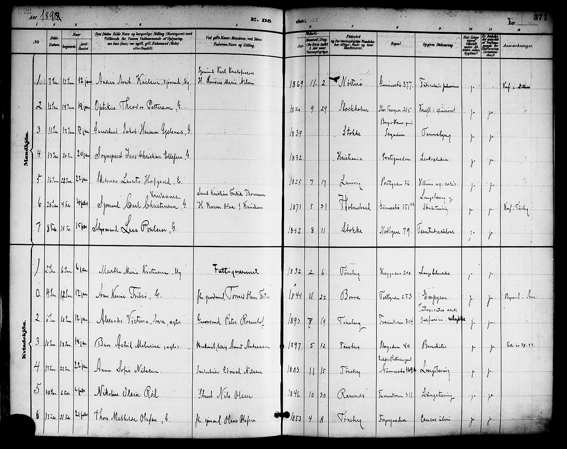 Tønsberg kirkebøker, SAKO/A-330/F/Fa/L0012: Parish register (official) no. I 12, 1891-1899, p. 371