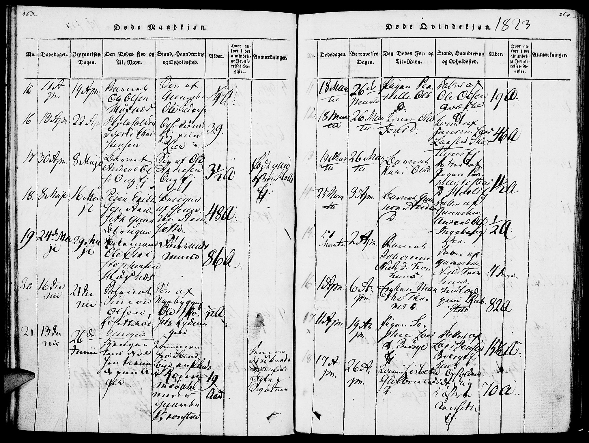 Vang prestekontor, Hedmark, SAH/PREST-008/H/Ha/Haa/L0007: Parish register (official) no. 7, 1813-1826, p. 263-264