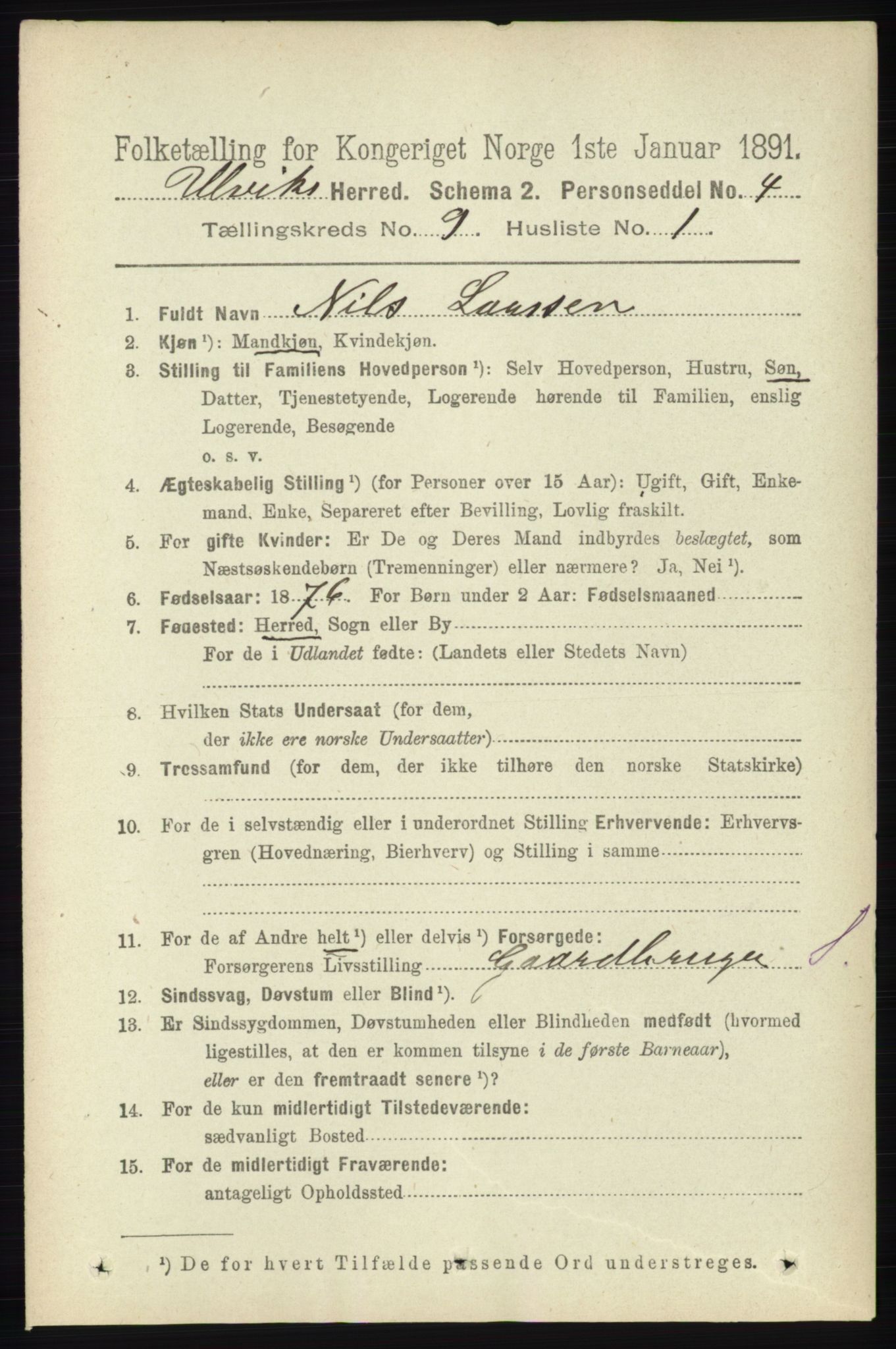 RA, 1891 census for 1233 Ulvik, 1891, p. 2876