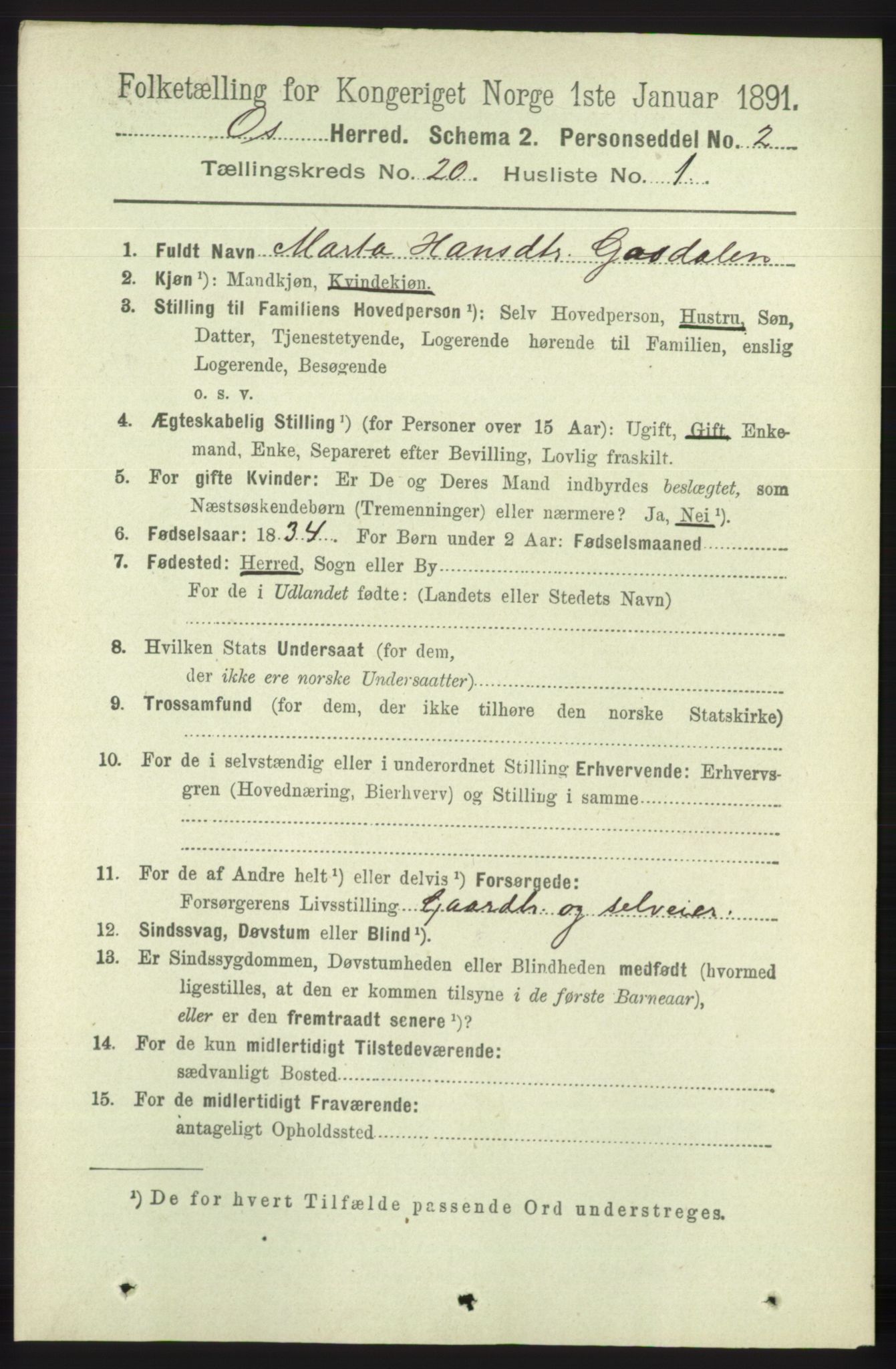 RA, 1891 census for 1243 Os, 1891, p. 4444