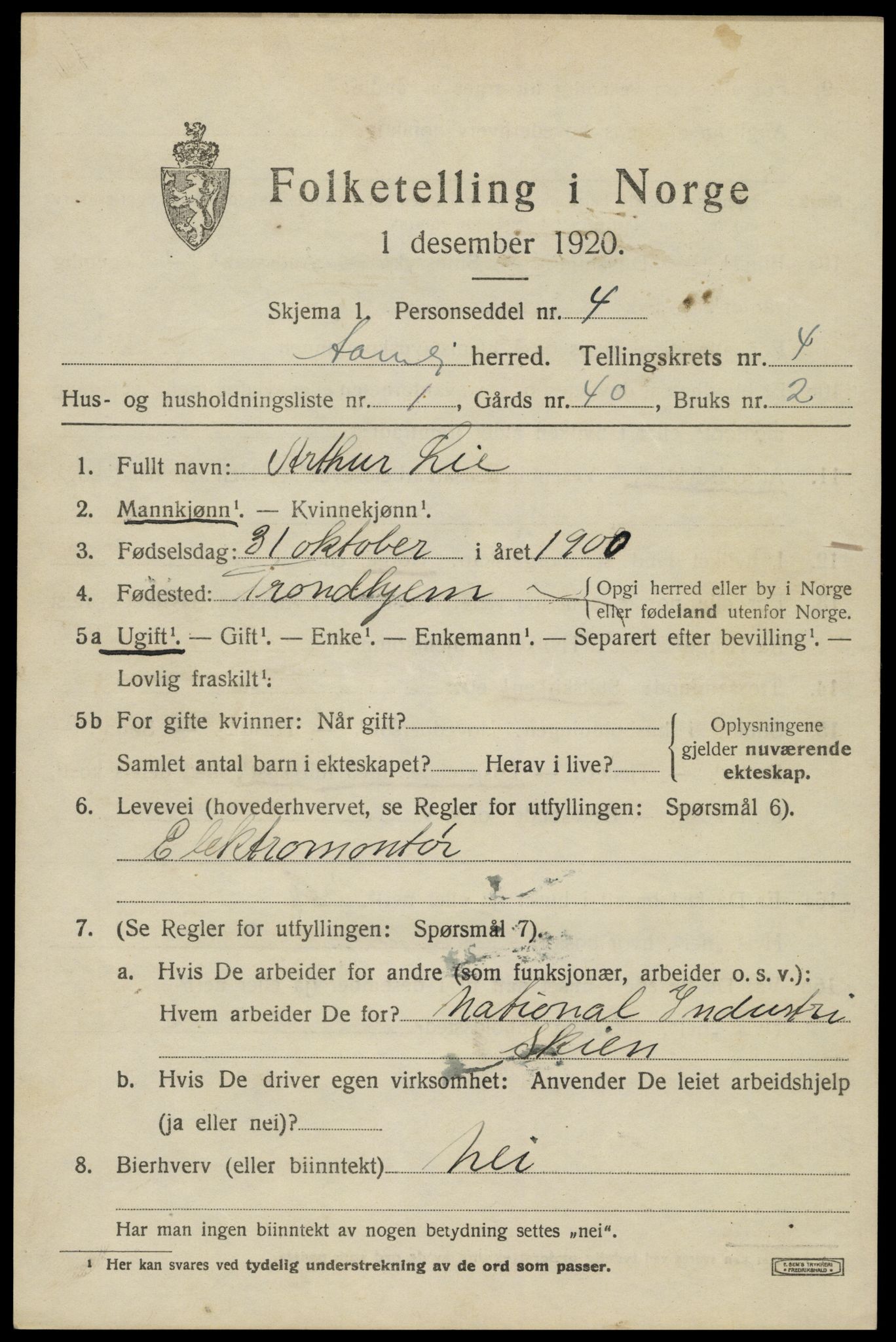 SAK, 1920 census for Åmli, 1920, p. 1861