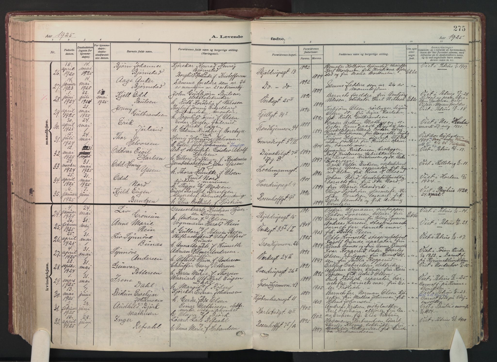 Petrus prestekontor Kirkebøker, AV/SAO-A-10872/F/Fa/L0012: Parish register (official) no. 12, 1909-1936, p. 275