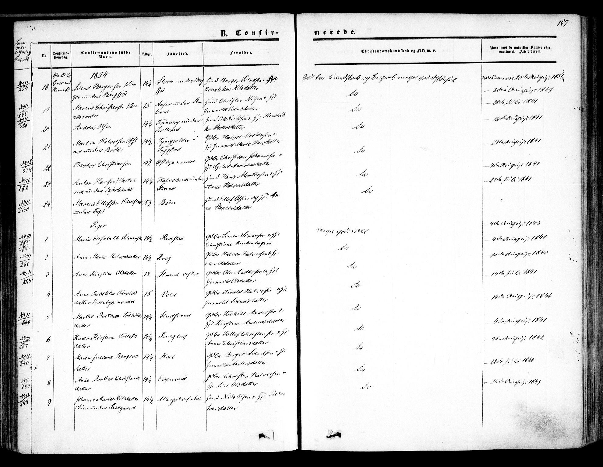 Høland prestekontor Kirkebøker, AV/SAO-A-10346a/F/Fa/L0010: Parish register (official) no. I 10, 1854-1861, p. 157