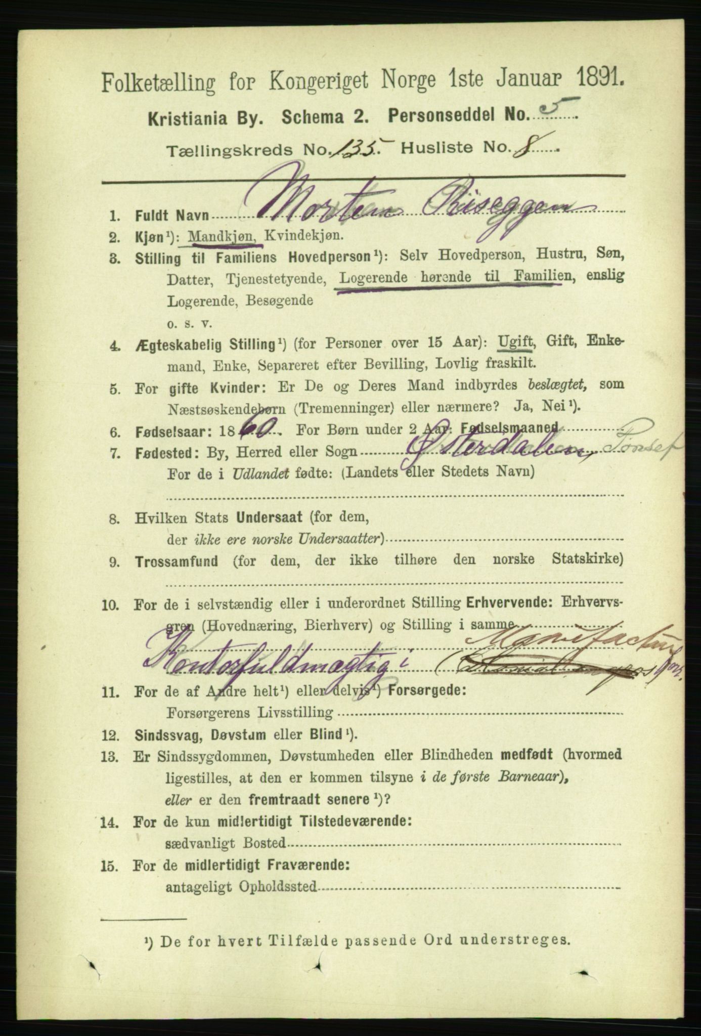 RA, 1891 census for 0301 Kristiania, 1891, p. 74604