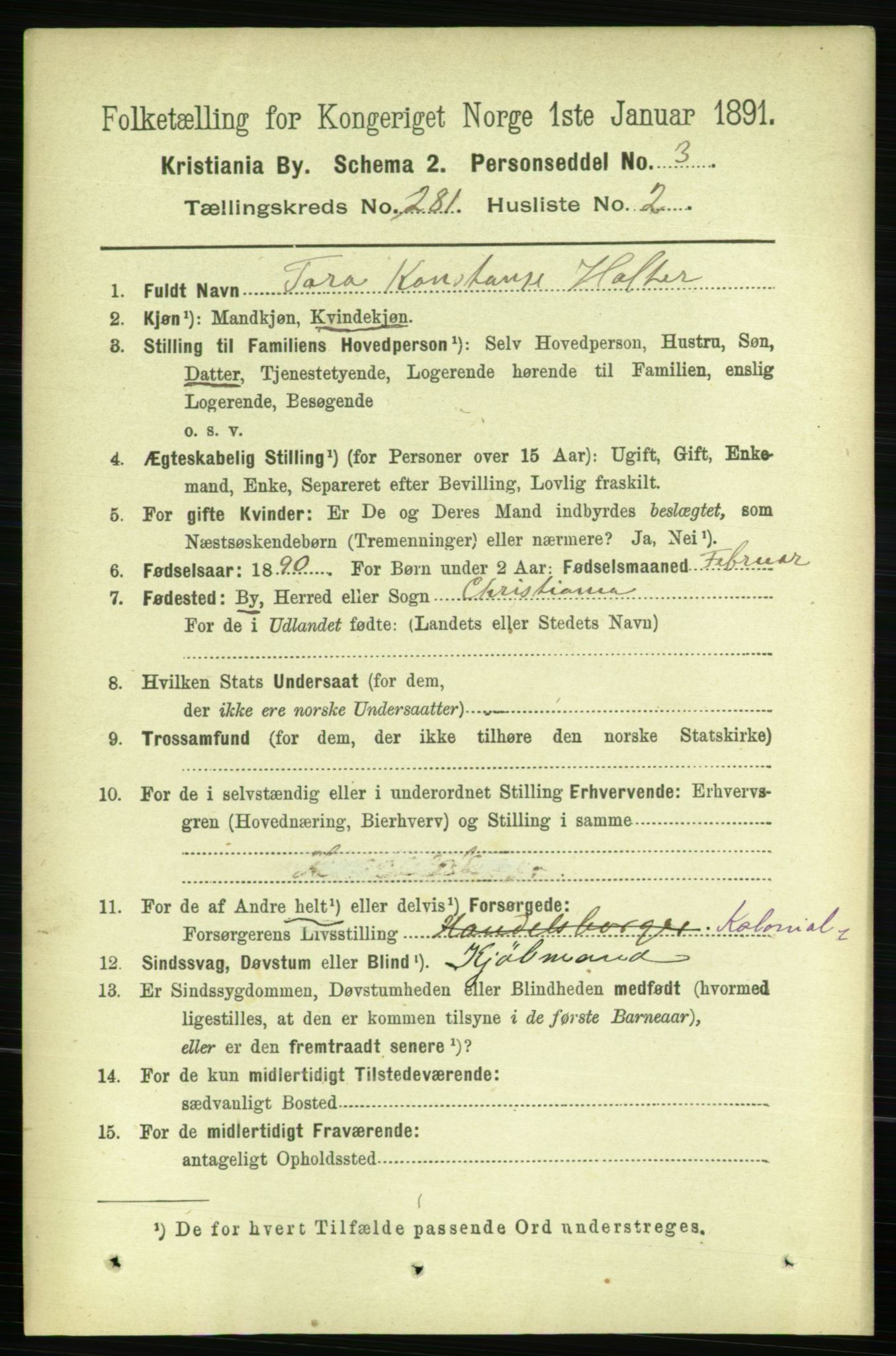 RA, 1891 census for 0301 Kristiania, 1891, p. 170895