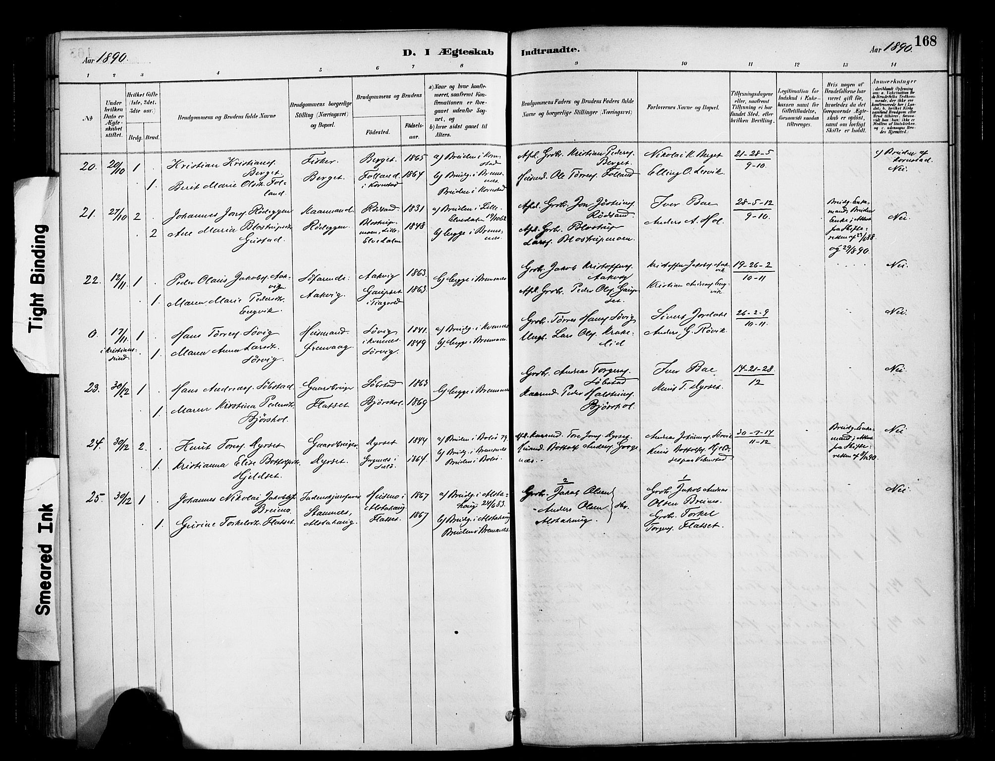 Ministerialprotokoller, klokkerbøker og fødselsregistre - Møre og Romsdal, AV/SAT-A-1454/569/L0819: Parish register (official) no. 569A05, 1885-1899, p. 168