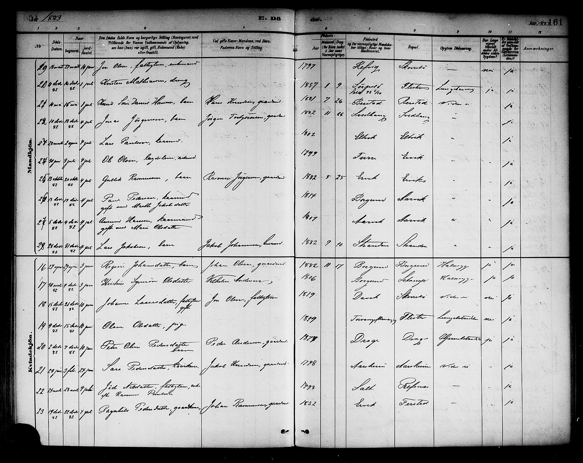 Selje sokneprestembete, AV/SAB-A-99938/H/Ha/Haa/Haab: Parish register (official) no. B 1, 1881-1890, p. 161