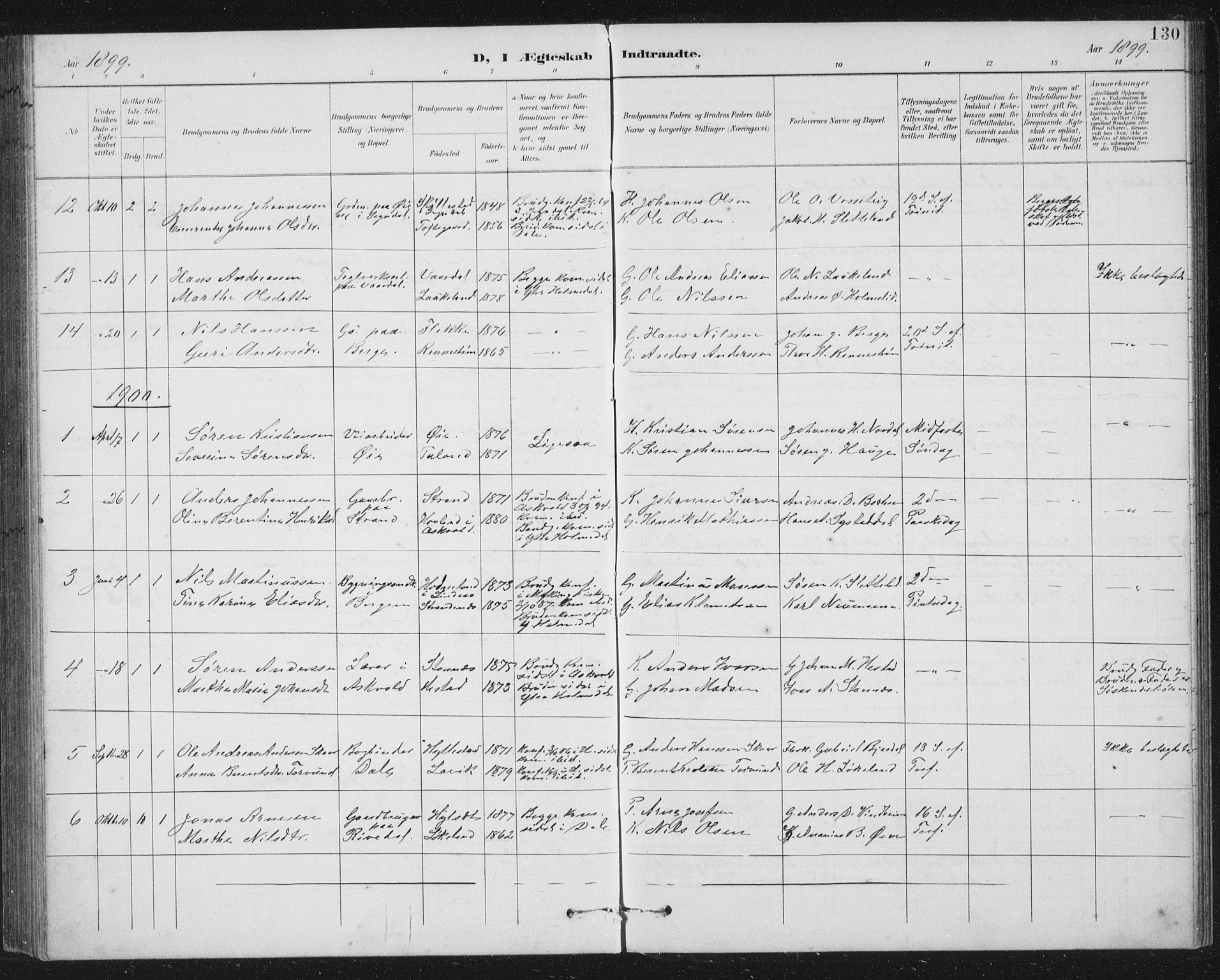 Fjaler sokneprestembete, AV/SAB-A-79801/H/Hab/Habc/L0003: Parish register (copy) no. C 3, 1894-1917, p. 130