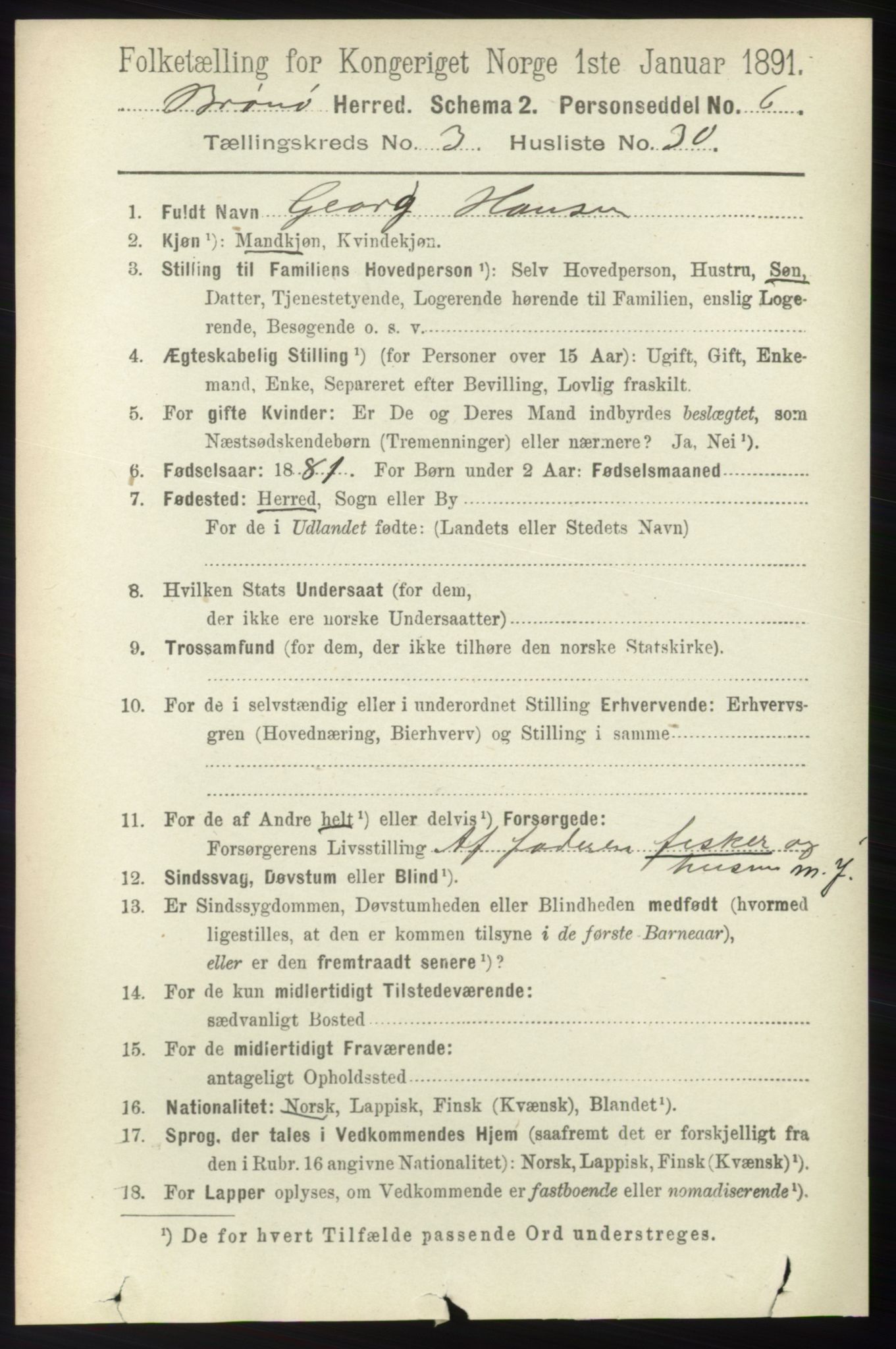 RA, 1891 census for 1814 Brønnøy, 1891, p. 1507