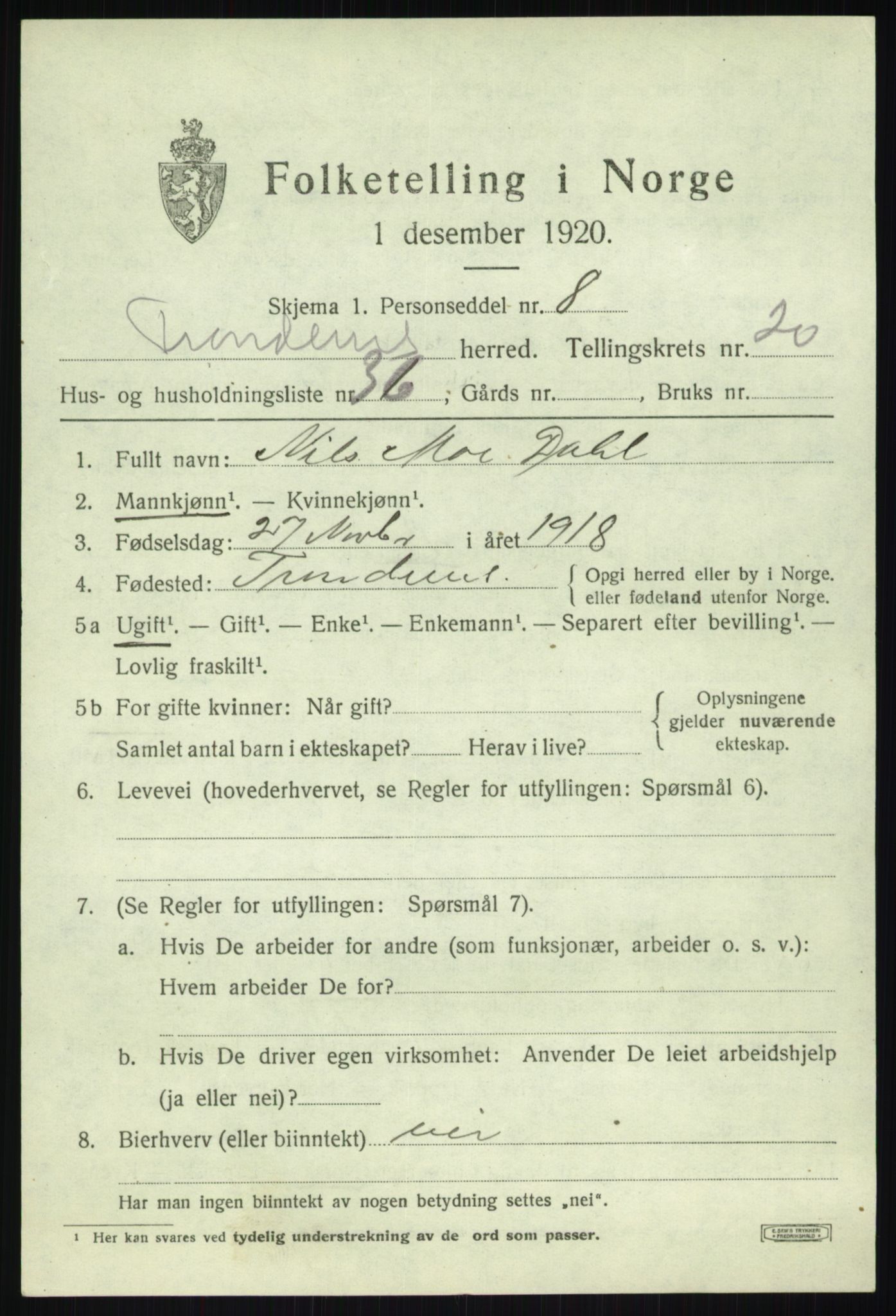 SATØ, 1920 census for Trondenes, 1920, p. 16004