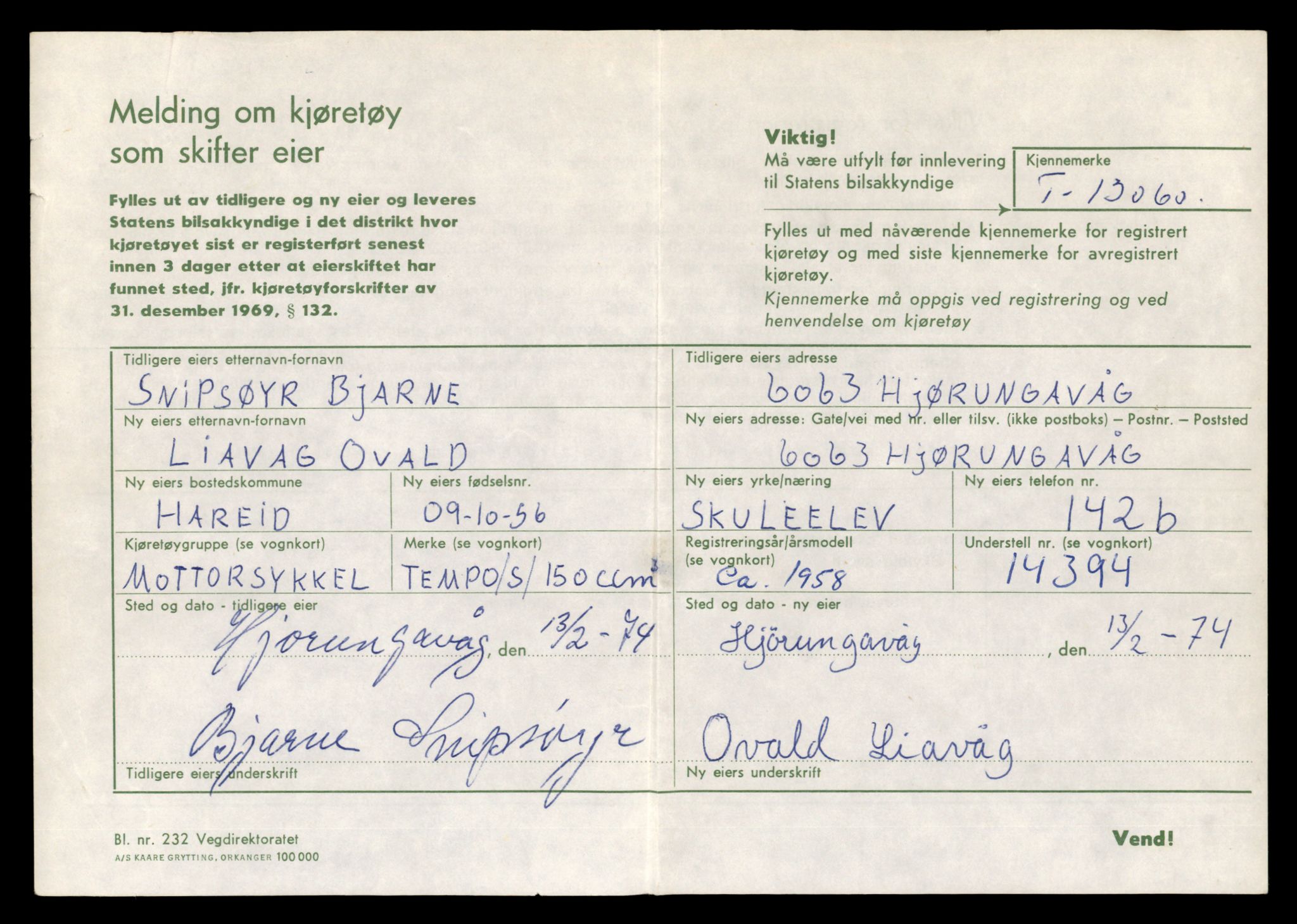 Møre og Romsdal vegkontor - Ålesund trafikkstasjon, AV/SAT-A-4099/F/Fe/L0037: Registreringskort for kjøretøy T 13031 - T 13179, 1927-1998, p. 605