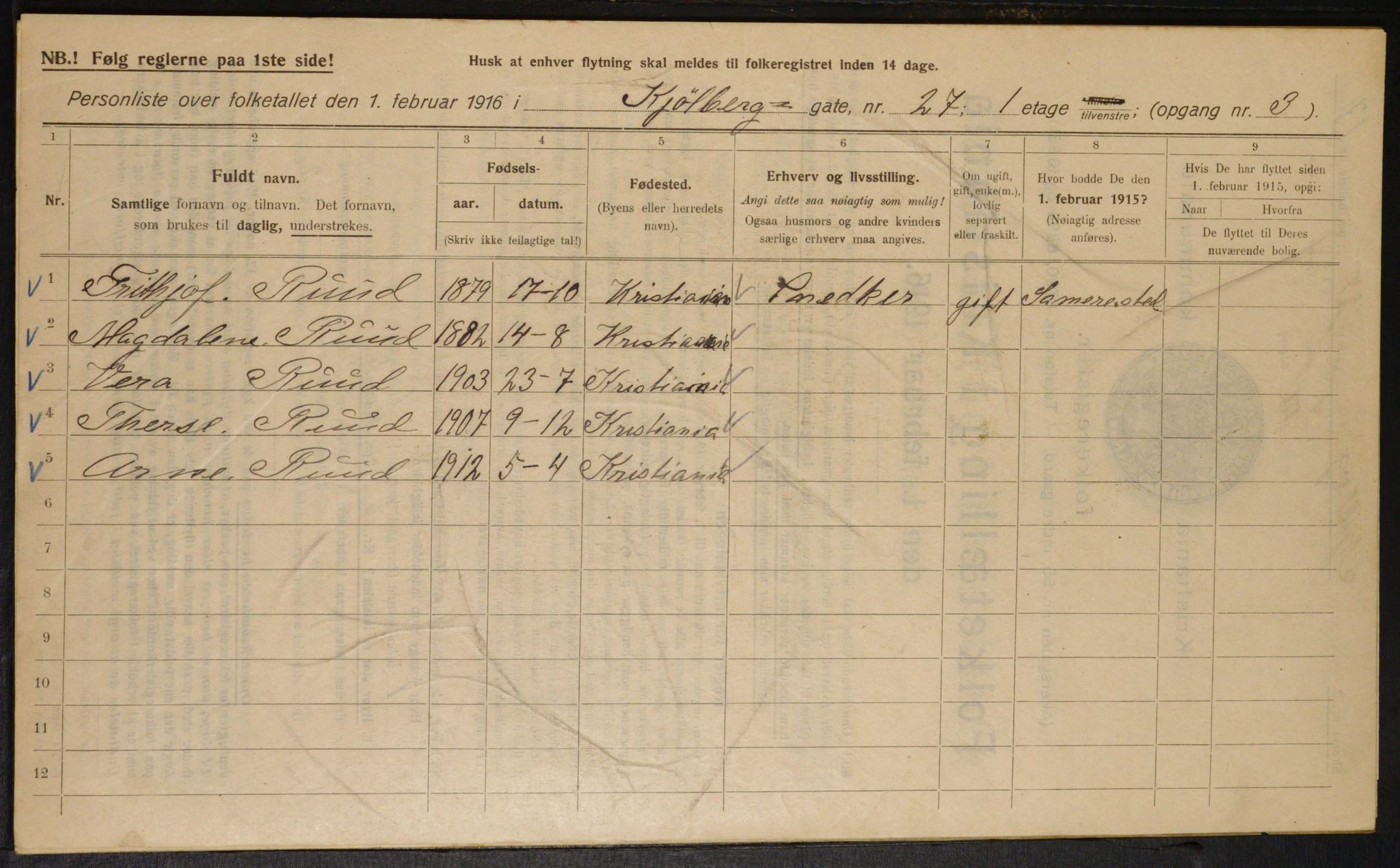 OBA, Municipal Census 1916 for Kristiania, 1916, p. 52957