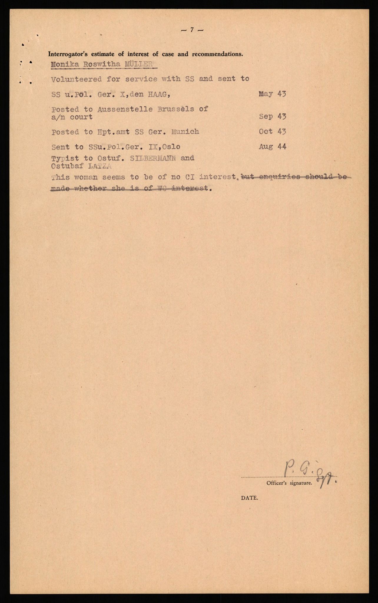Forsvaret, Forsvarets overkommando II, RA/RAFA-3915/D/Db/L0035: CI Questionaires. Tyske okkupasjonsstyrker i Norge. Tyskere., 1945-1946, p. 391