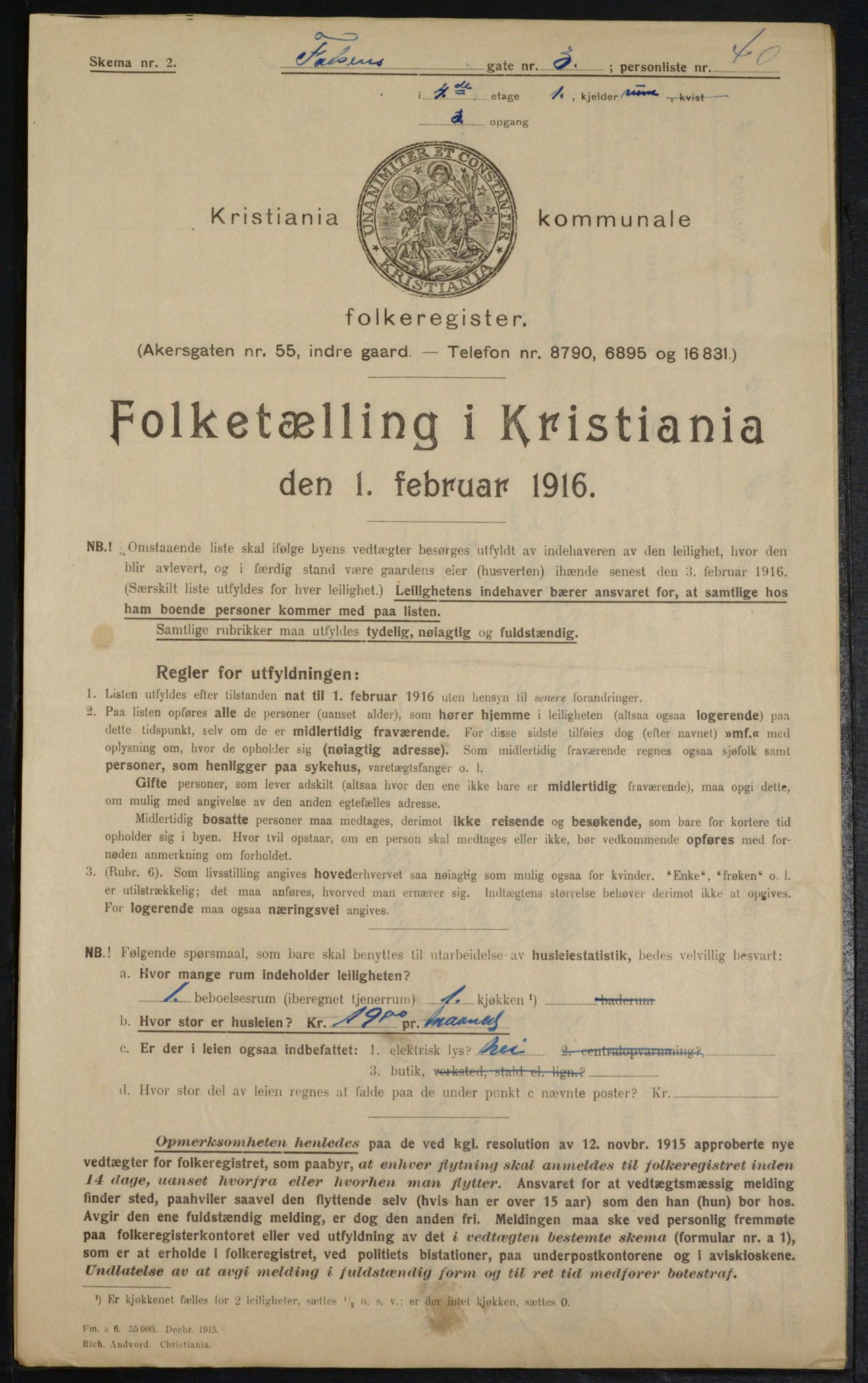 OBA, Municipal Census 1916 for Kristiania, 1916, p. 23657