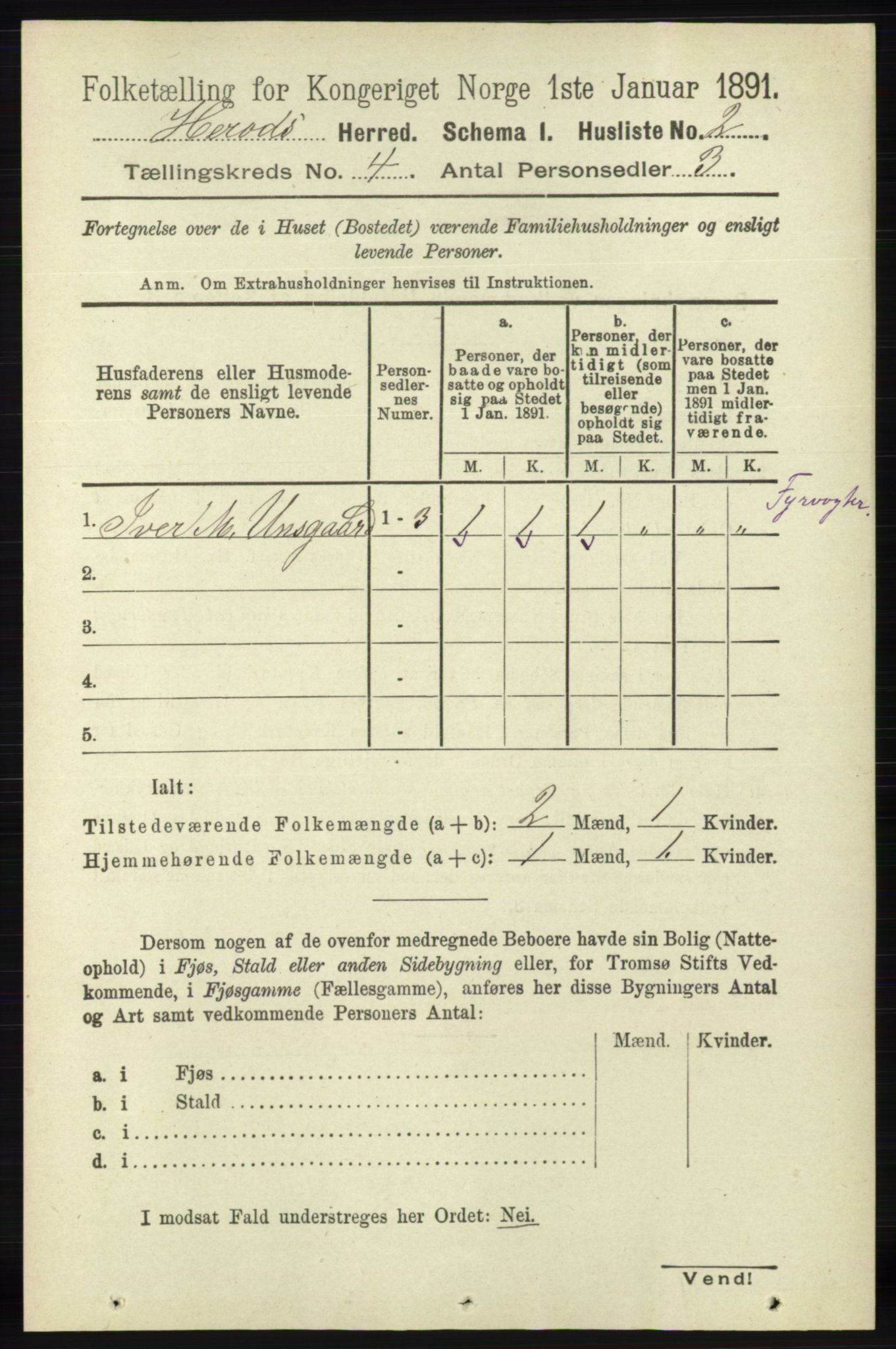 RA, 1891 census for 1039 Herad, 1891, p. 1345