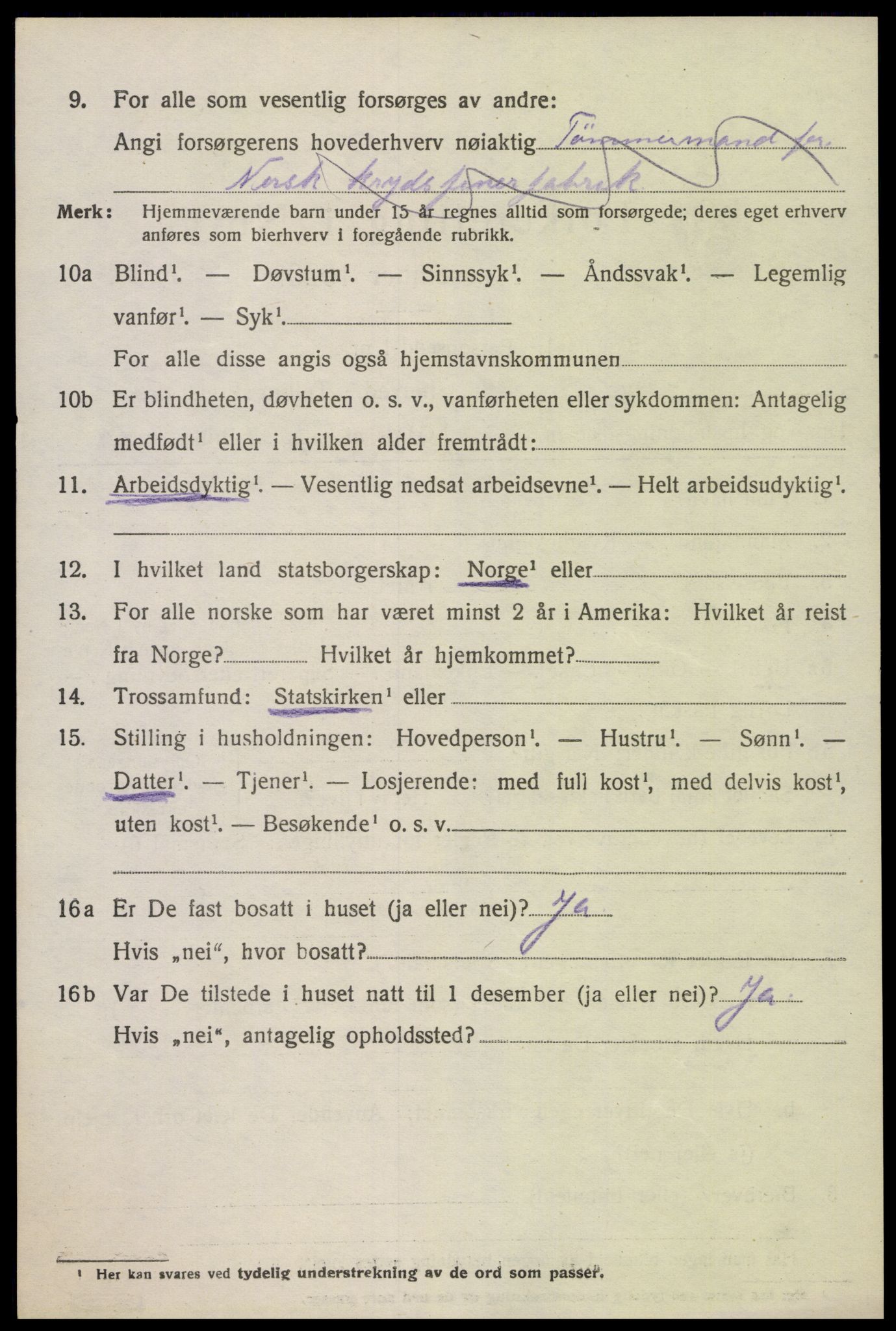 SAK, 1920 census for Oddernes, 1920, p. 4868