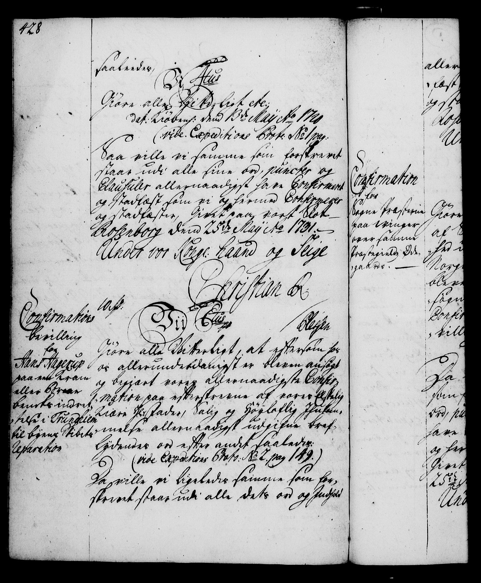 Rentekammeret, Kammerkanselliet, RA/EA-3111/G/Gg/Gga/L0003: Norsk ekspedisjonsprotokoll med register (merket RK 53.3), 1727-1734, p. 428
