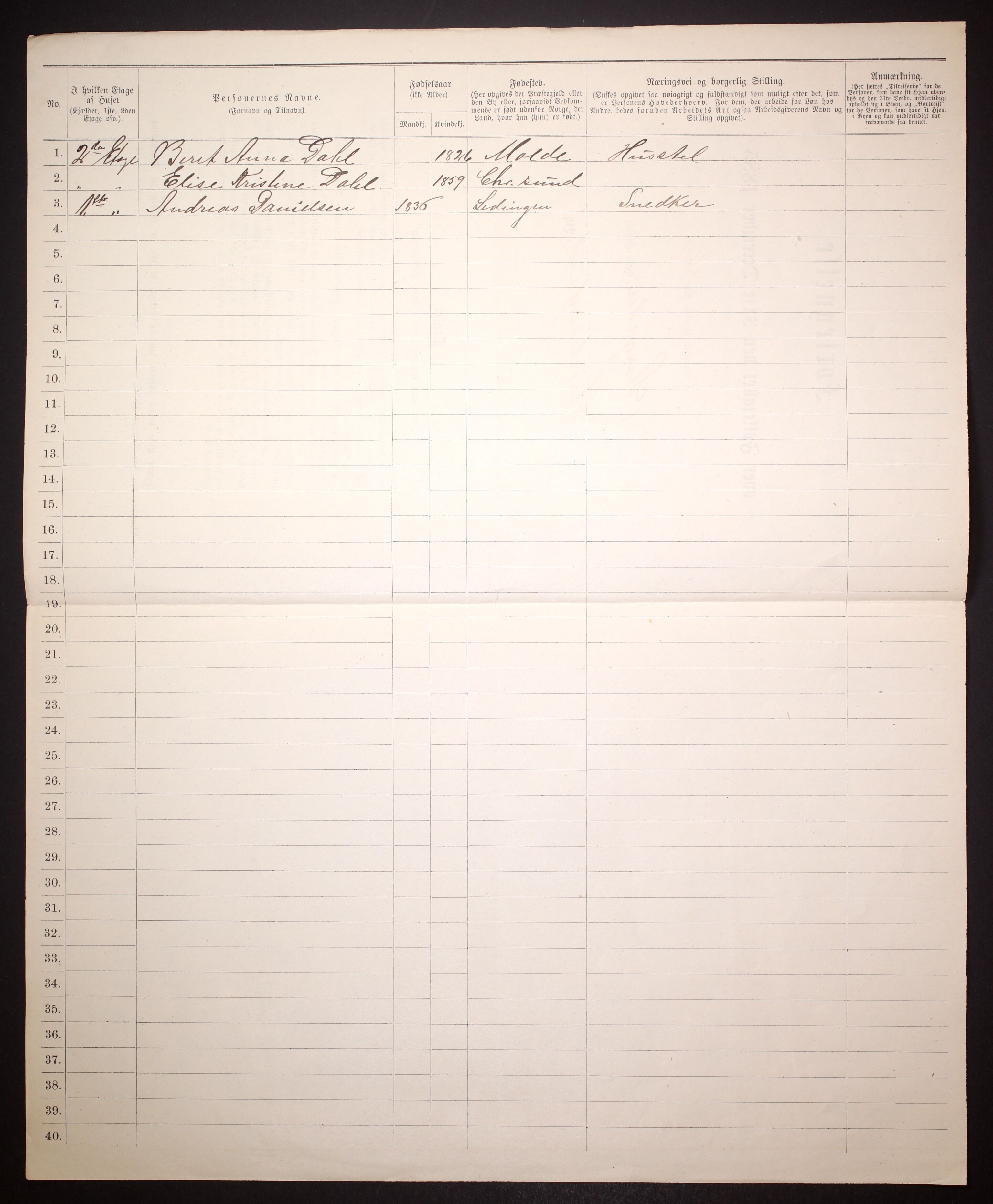 SAT, 1885 census for 1503 Kristiansund, 1885, p. 7