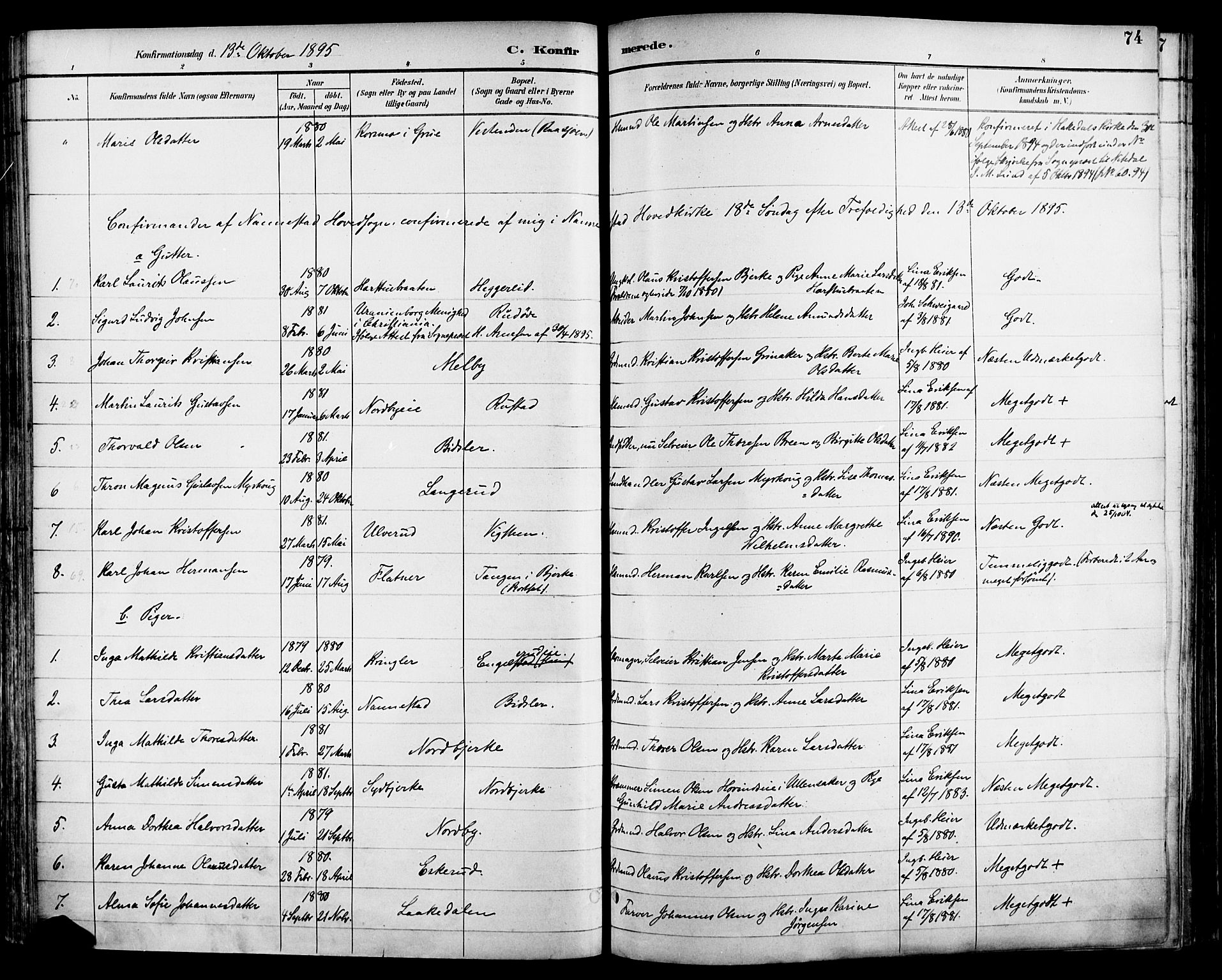 Nannestad prestekontor Kirkebøker, SAO/A-10414a/F/Fa/L0015: Parish register (official) no. I 15, 1891-1905, p. 74