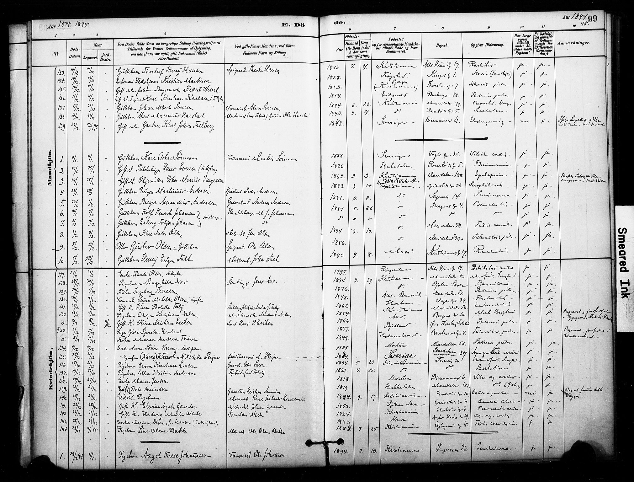 Sagene prestekontor Kirkebøker, SAO/A-10796/F/L0003: Parish register (official) no. 3, 1880-1922, p. 99