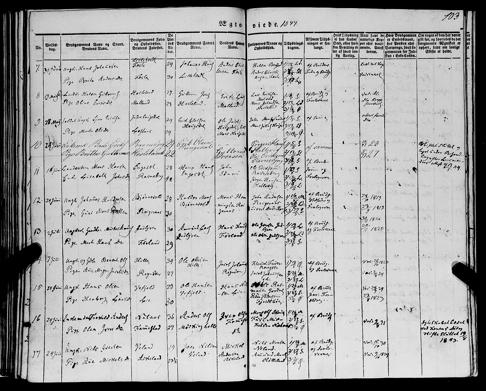 Lindås Sokneprestembete, AV/SAB-A-76701/H/Haa/Haaa/L0012: Parish register (official) no. A 12, 1836-1848, p. 103