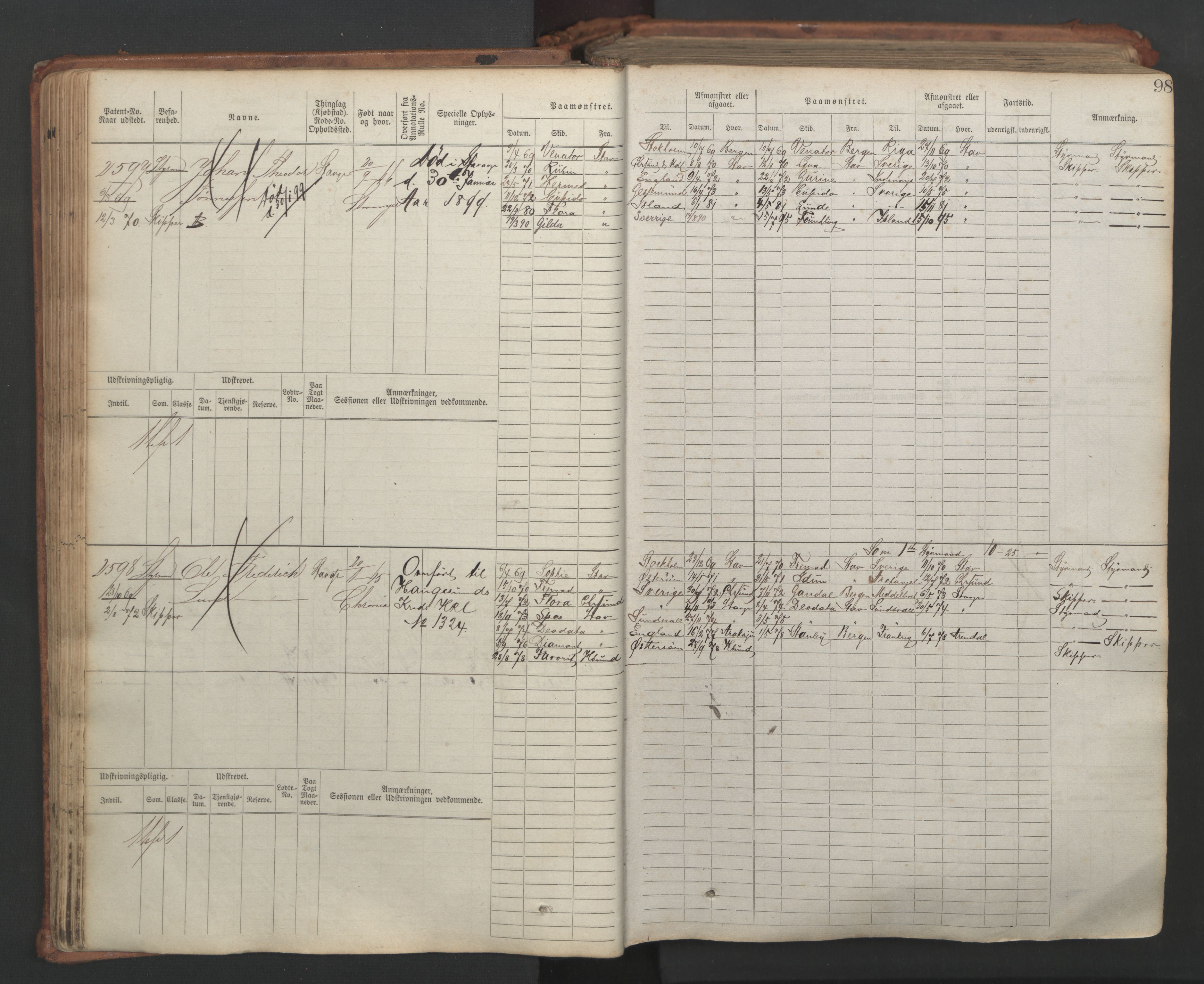 Stavanger sjømannskontor, AV/SAST-A-102006/F/Fb/Fbb/L0007: Sjøfartshovedrulle, patentnr. 2403-3604, 1869-1880, p. 103