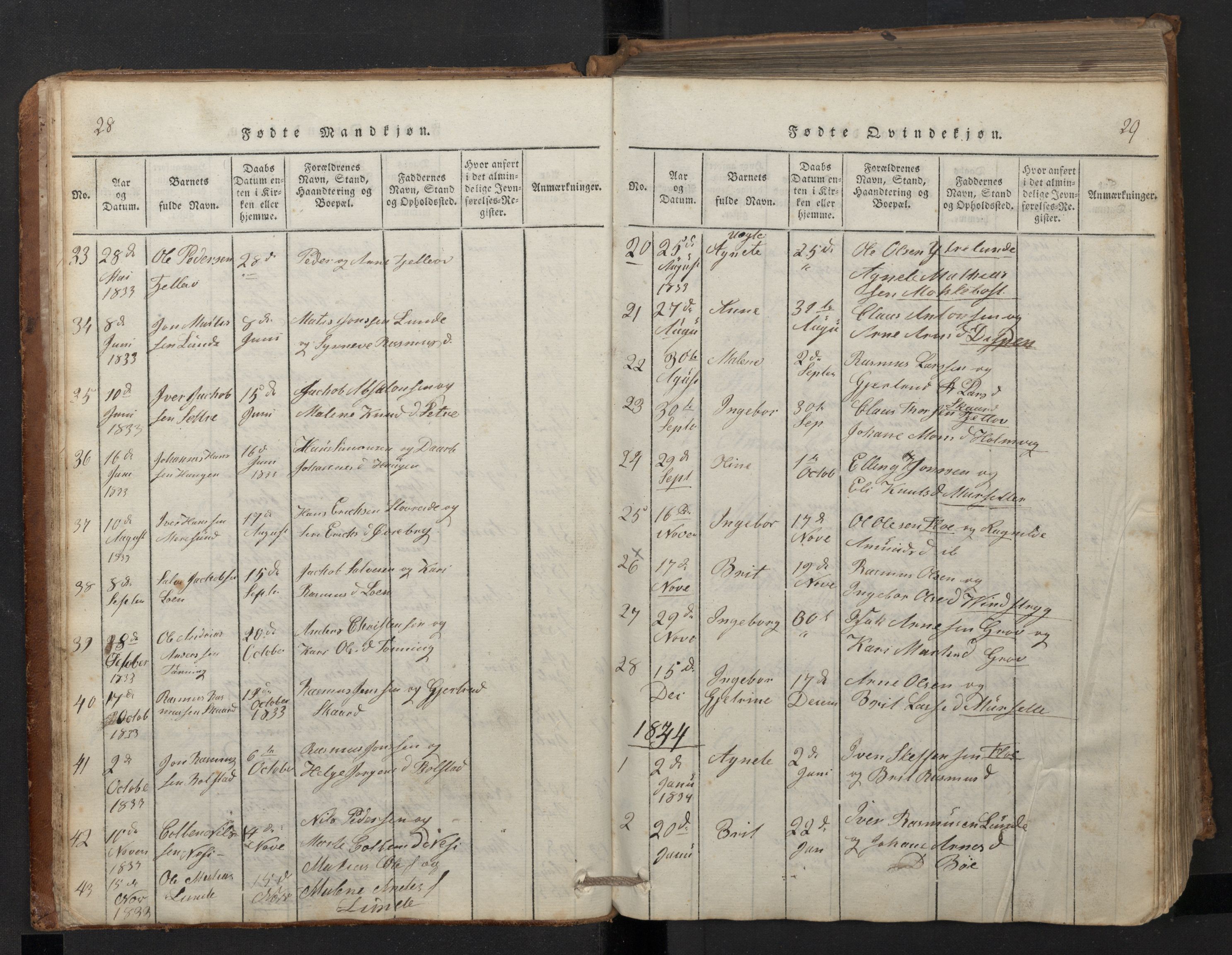 Stryn Sokneprestembete, AV/SAB-A-82501: Parish register (copy) no. A 1, 1816-1844, p. 28-29