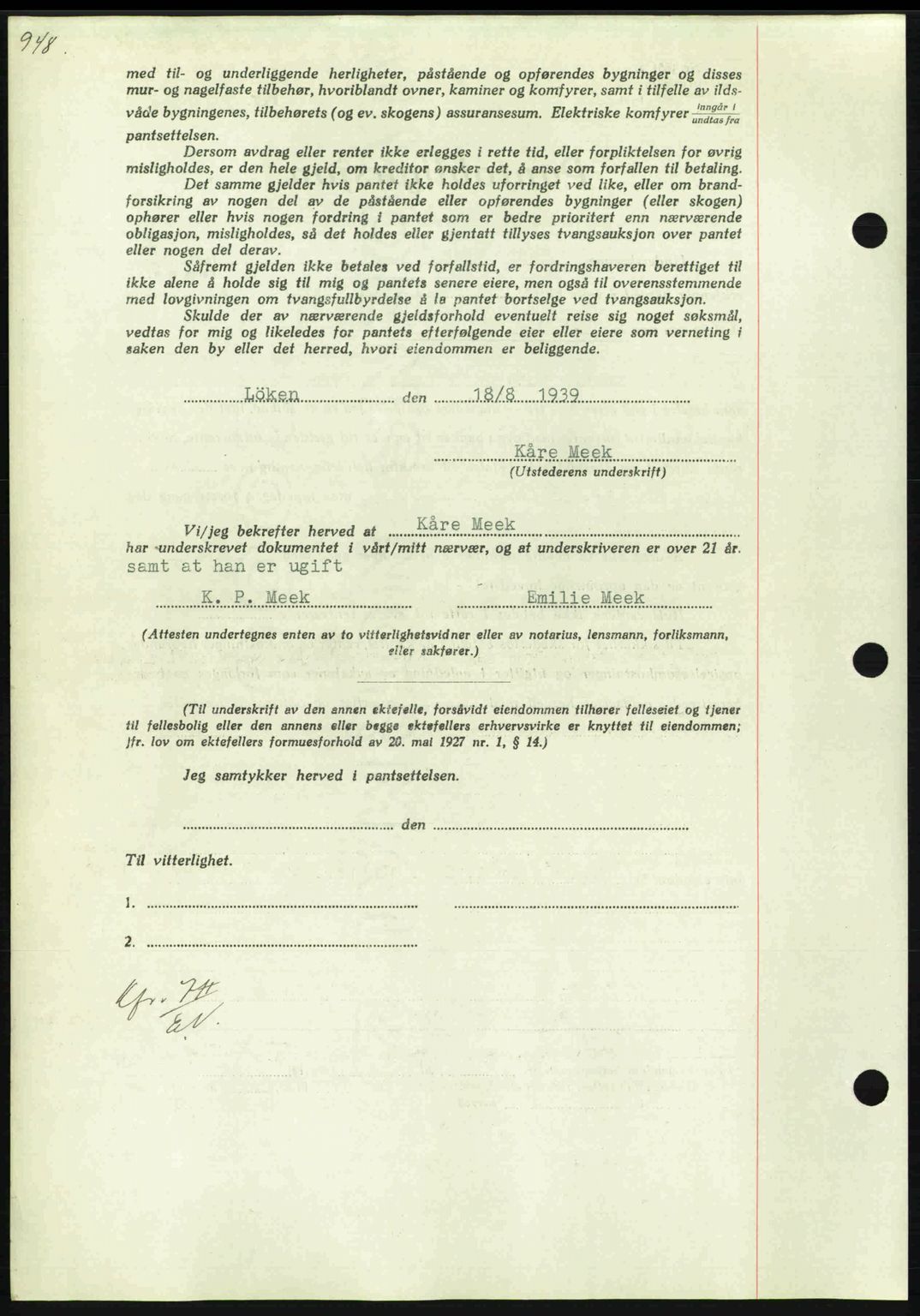 Nordmøre sorenskriveri, AV/SAT-A-4132/1/2/2Ca: Mortgage book no. B85, 1939-1939, Diary no: : 2395/1939