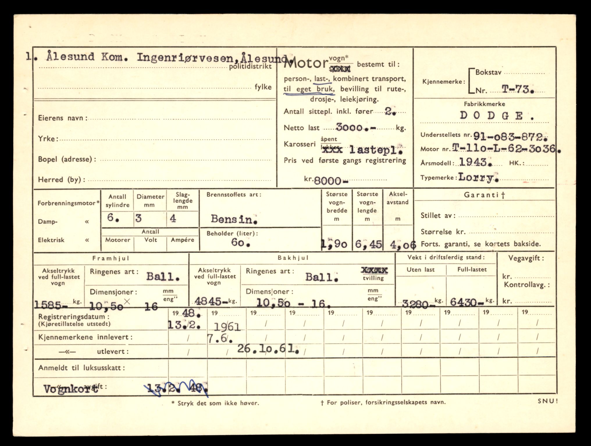 Møre og Romsdal vegkontor - Ålesund trafikkstasjon, AV/SAT-A-4099/F/Fe/L0001: Registreringskort for kjøretøy T 3 - T 127, 1927-1998, p. 1521